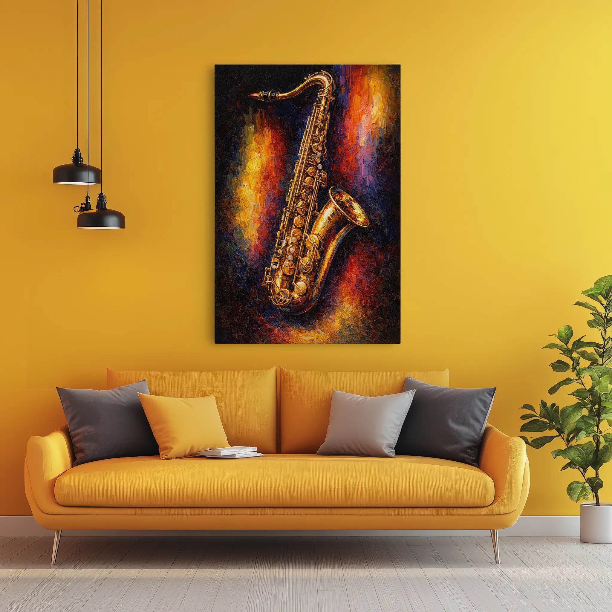 Golden Saxophone on Abstract Glow Giclée Print 235009 Visual Wall Art AR2:3V Giclée Print