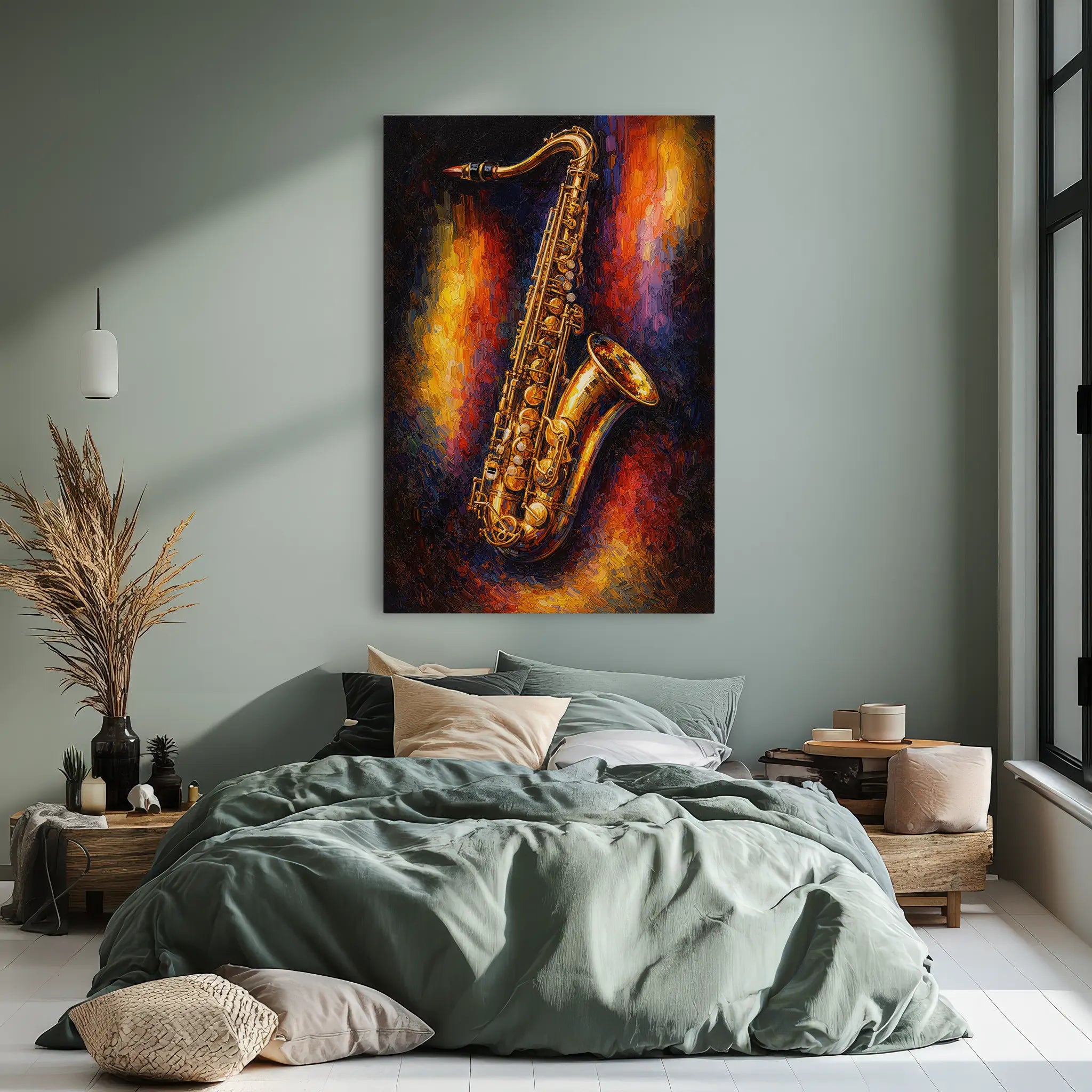 Golden Saxophone on Abstract Glow Giclée Print 235009 Visual Wall Art AR2:3V Giclée Print