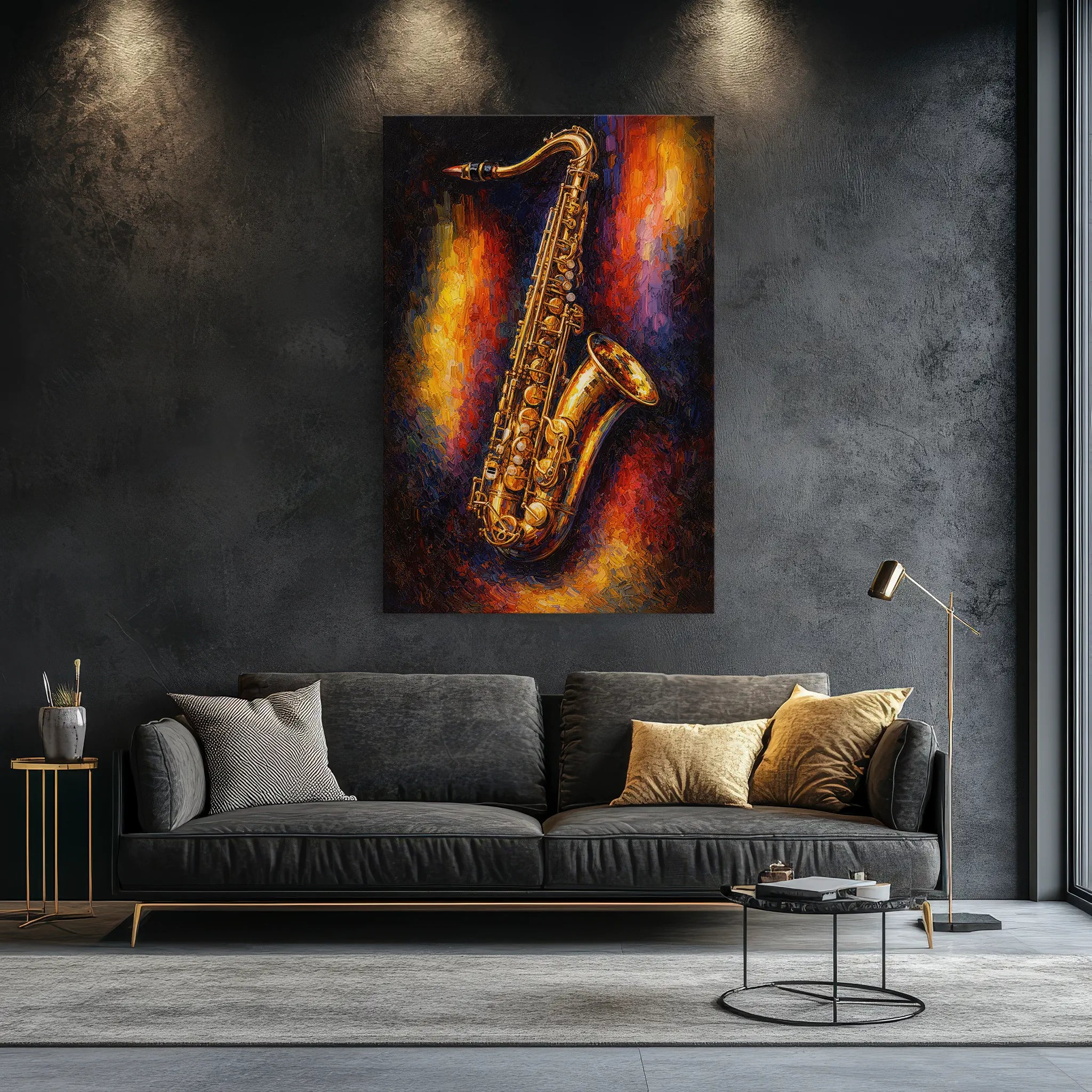 Golden Saxophone on Abstract Glow Giclée Print 235009 Visual Wall Art AR2:3V Giclée Print