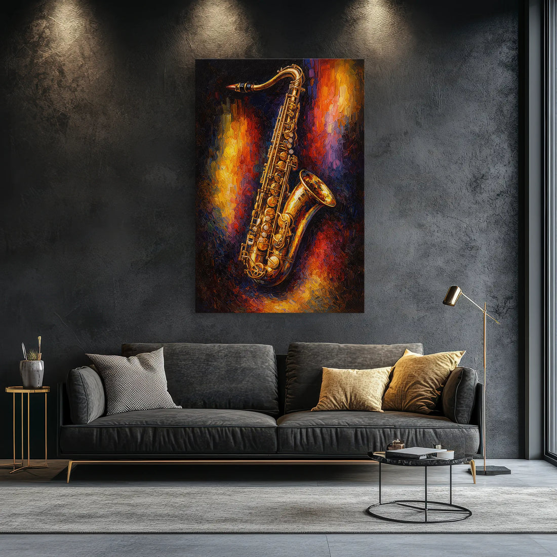 Golden Saxophone on Abstract Glow Giclée Print 235009 Visual Wall Art AR2:3V Giclée Print