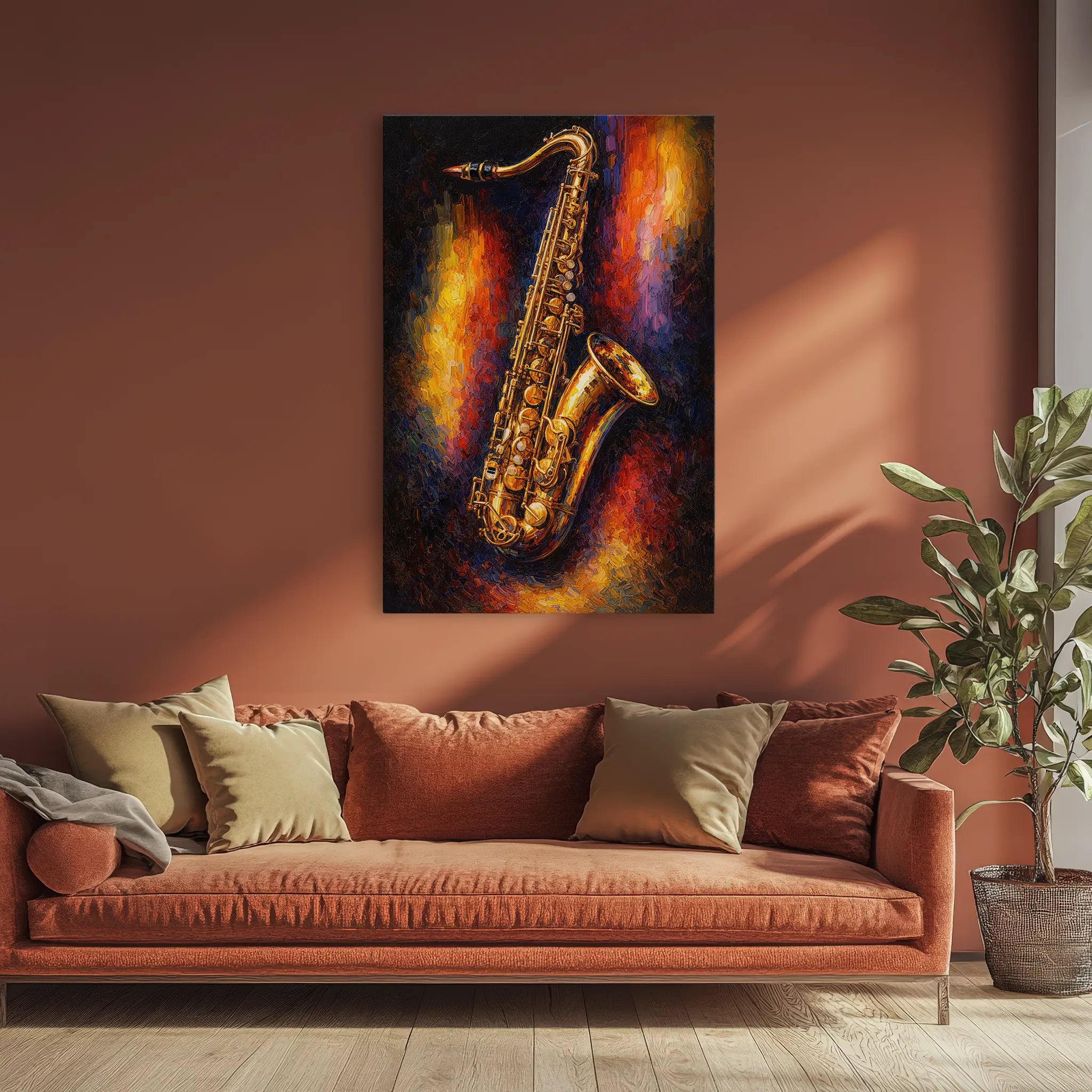Golden Saxophone on Abstract Glow Giclée Print 235009 Visual Wall Art AR2:3V Giclée Print