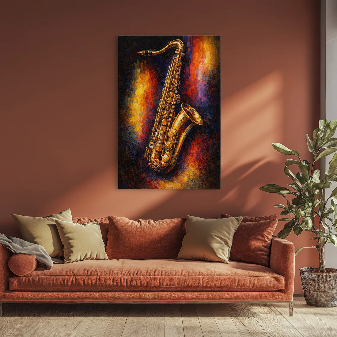 Golden Saxophone on Abstract Glow Giclée Print 235009 Visual Wall Art AR2:3V Giclée Print
