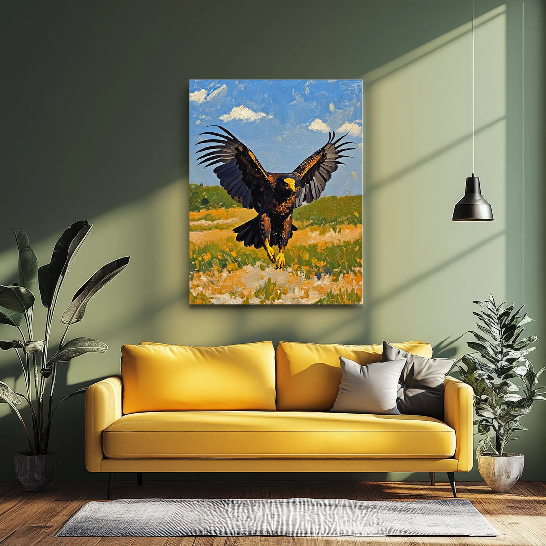 Golden Talons Eagle Landing In Grassland Giclée Print 454013 Visual Wall Art AR3:4V-AR4:5V Giclée Print