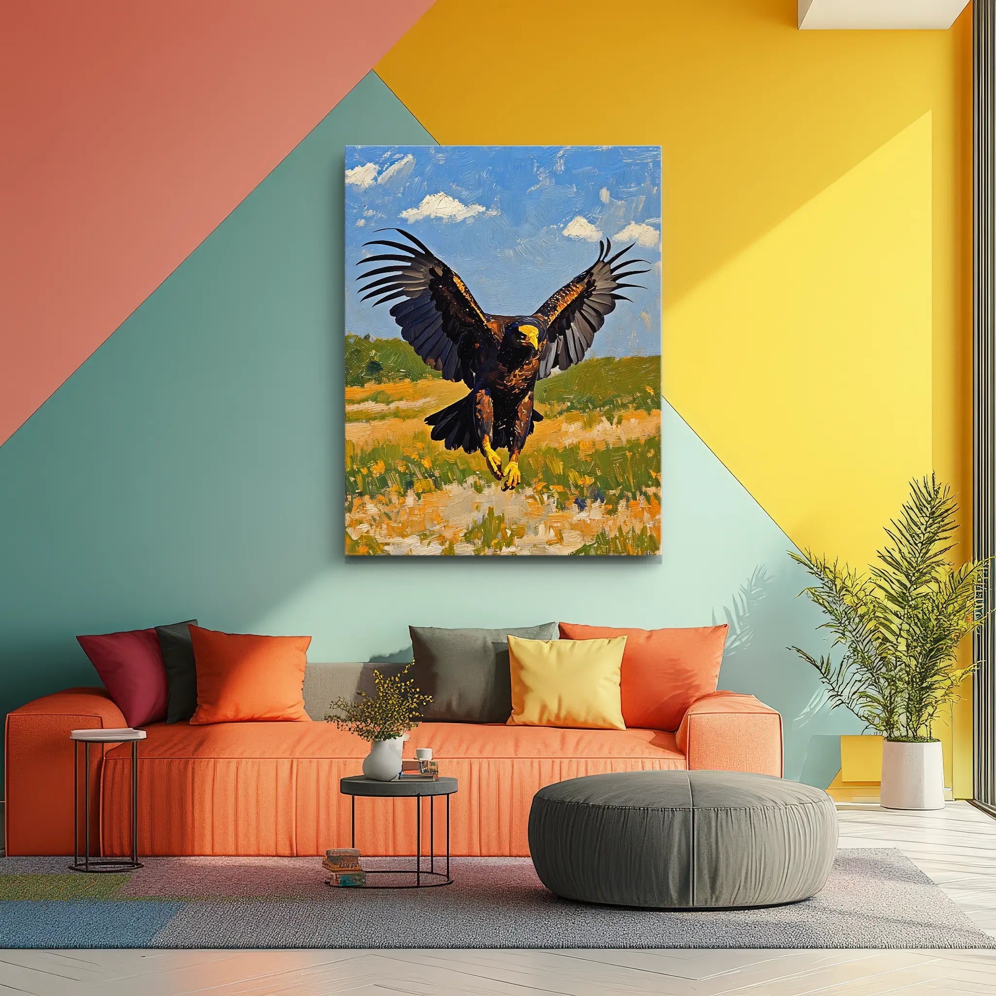 Golden Talons Eagle Landing In Grassland Giclée Print 454013 Visual Wall Art AR3:4V-AR4:5V Giclée Print