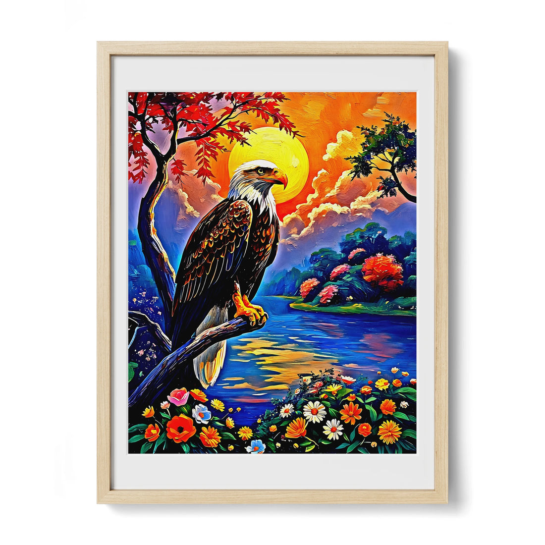 Haliaeetus Leucocephalus-Bald Eagle-Framed Paper Print-452206 Natural Premium Oak Mats Visual Wall Art Framed Print