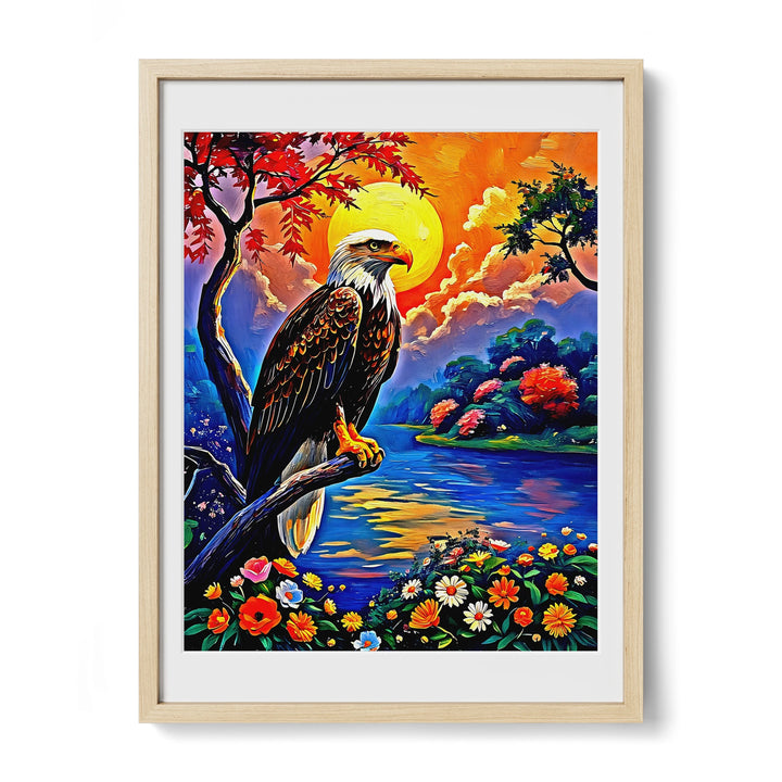 Haliaeetus Leucocephalus-Bald Eagle-Framed Paper Print-452206 Natural Premium Oak Mats Visual Wall Art Framed Print
