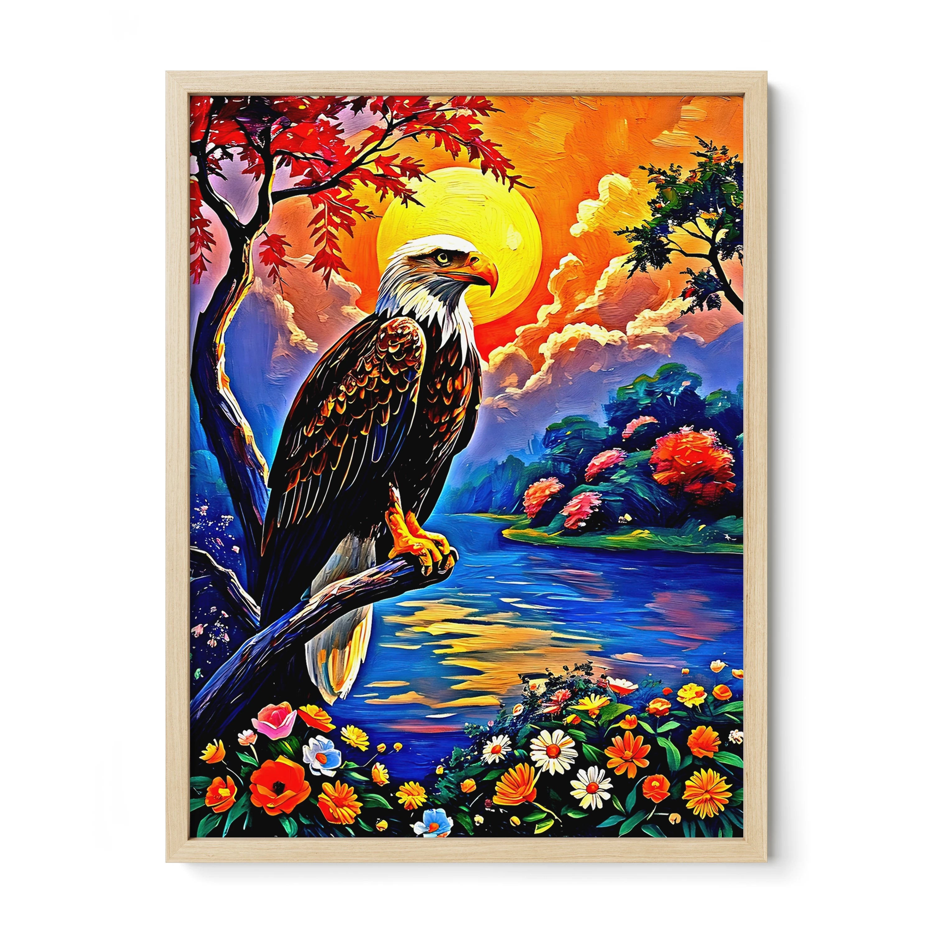 Haliaeetus Leucocephalus-Bald Eagle-Framed Paper Print-452206 Natural Premium Oak No Mats Visual Wall Art Framed Print