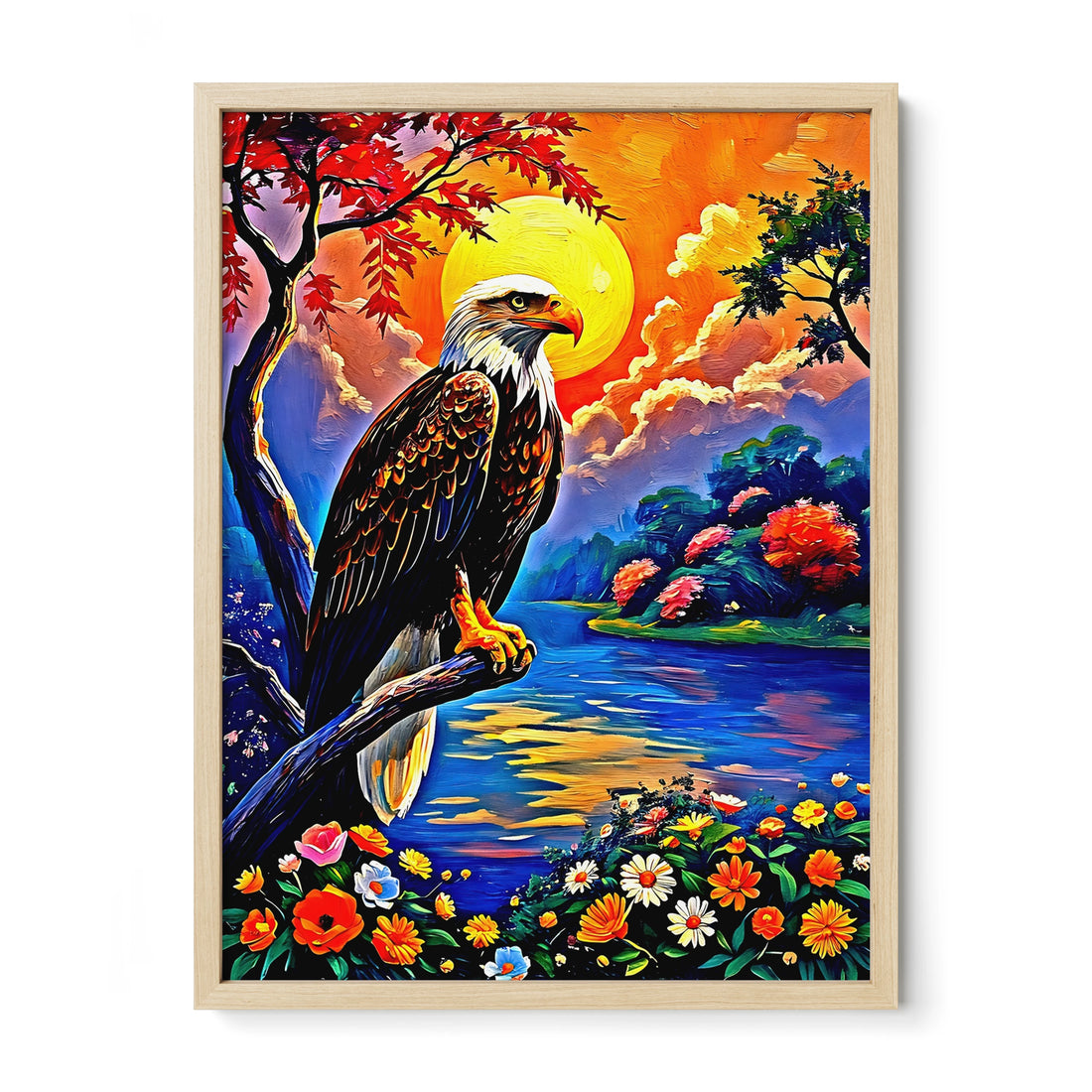 Haliaeetus Leucocephalus-Bald Eagle-Framed Paper Print-452206 Natural Premium Oak No Mats Visual Wall Art Framed Print