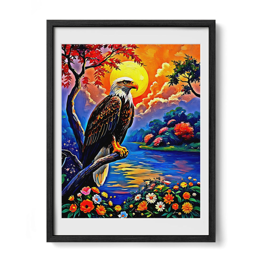 Haliaeetus Leucocephalus-Bald Eagle-Framed Paper Print-452206 Black Premium Oak Mats Visual Wall Art Framed Print