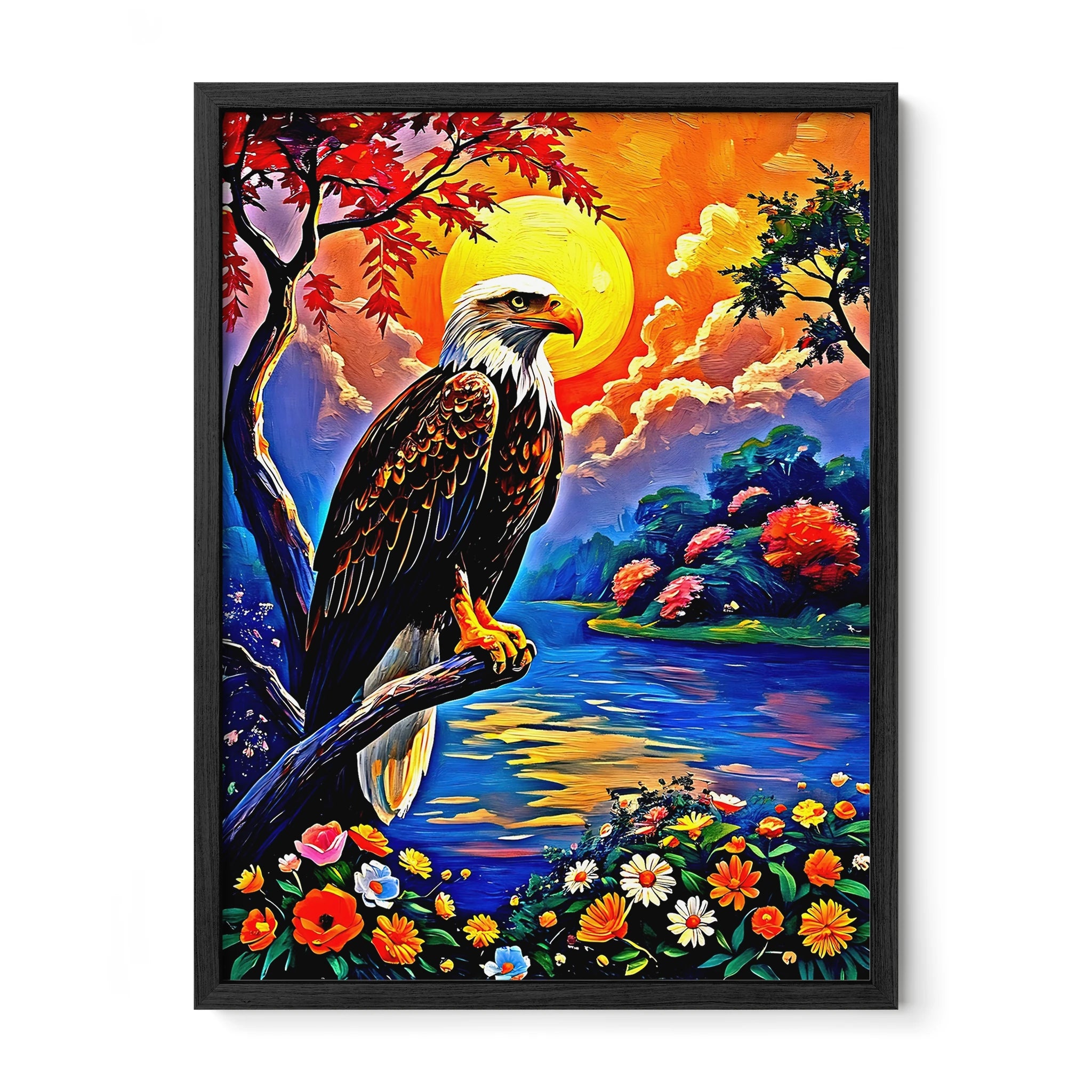Haliaeetus Leucocephalus-Bald Eagle-Framed Paper Print-452206 Black Premium Oak No Mats Visual Wall Art Framed Print