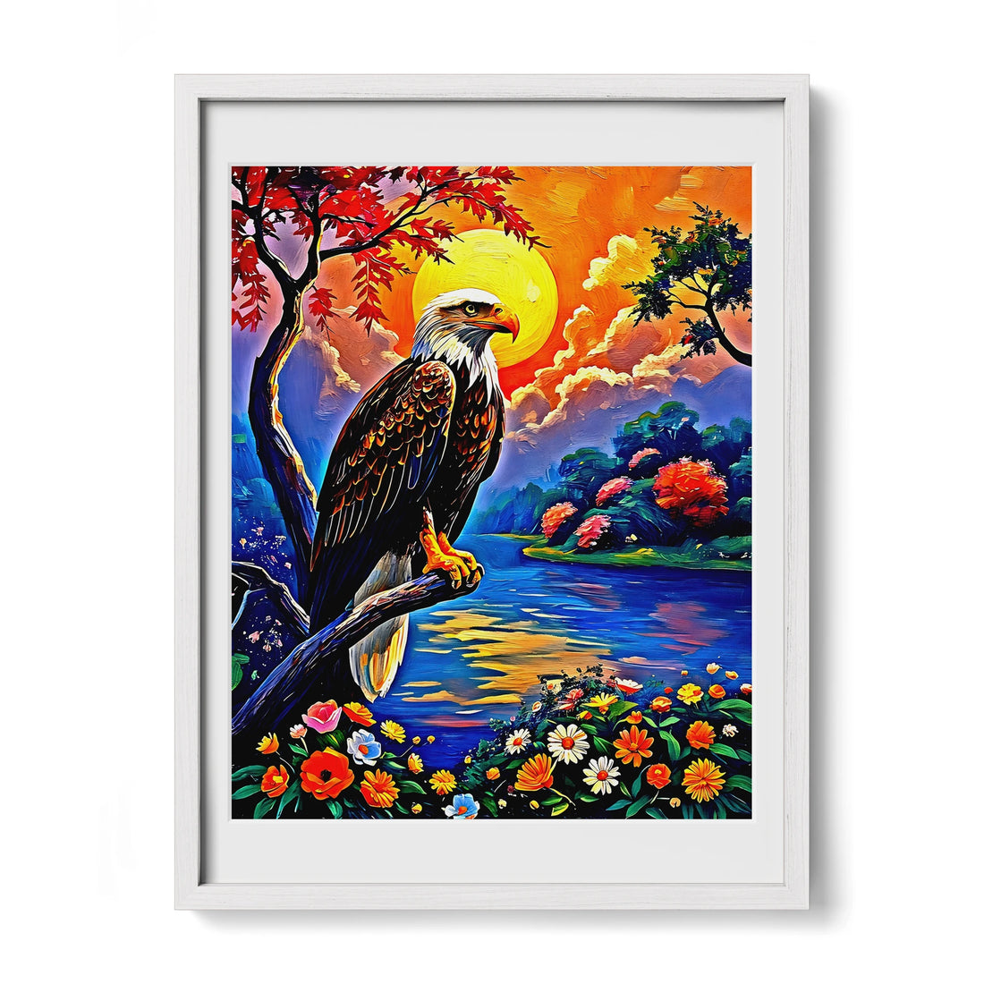 Haliaeetus Leucocephalus-Bald Eagle-Framed Paper Print-452206 White Premium Oak Mats Visual Wall Art Framed Print