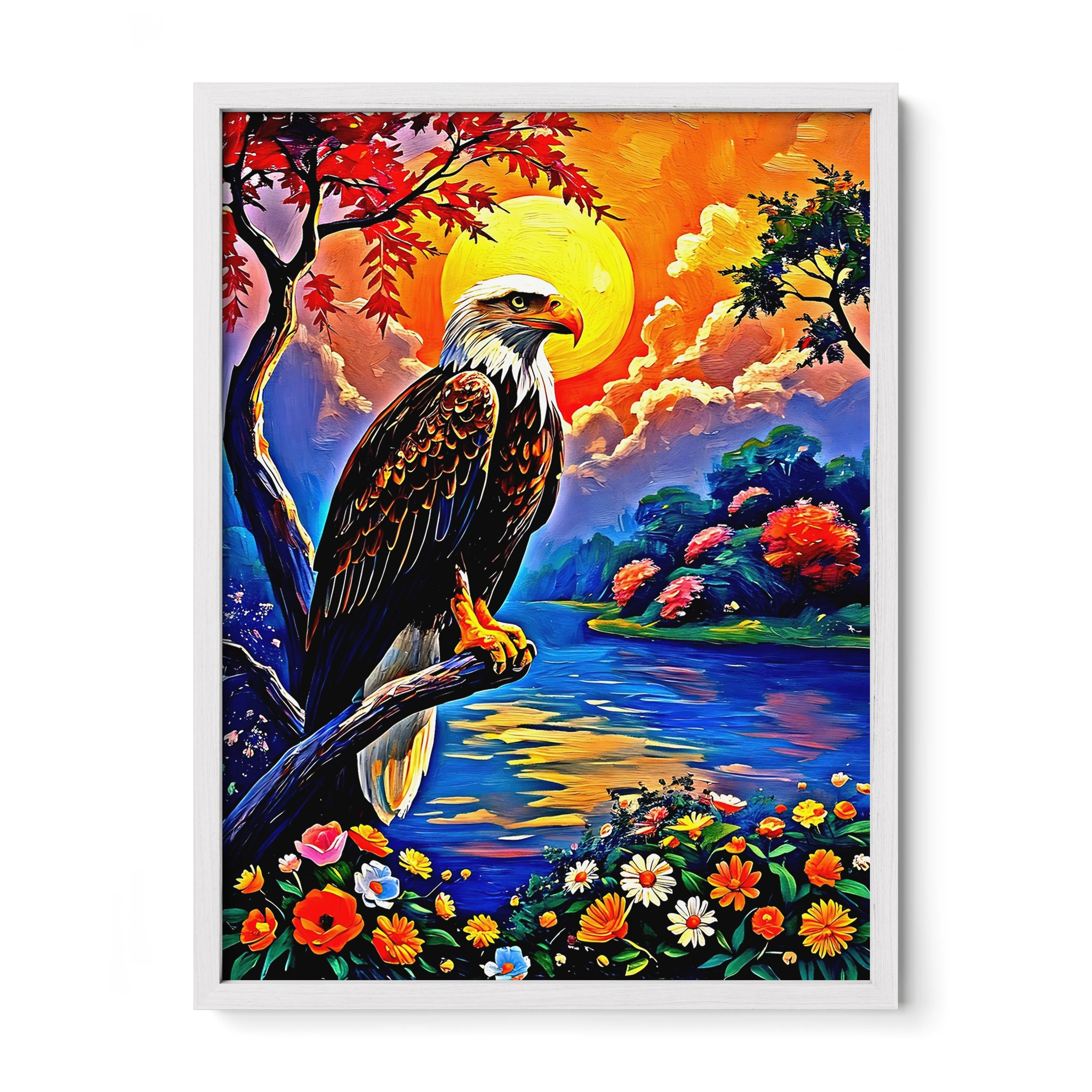 Haliaeetus Leucocephalus-Bald Eagle-Framed Paper Print-452206 White Premium Oak No Mats Visual Wall Art Framed Print