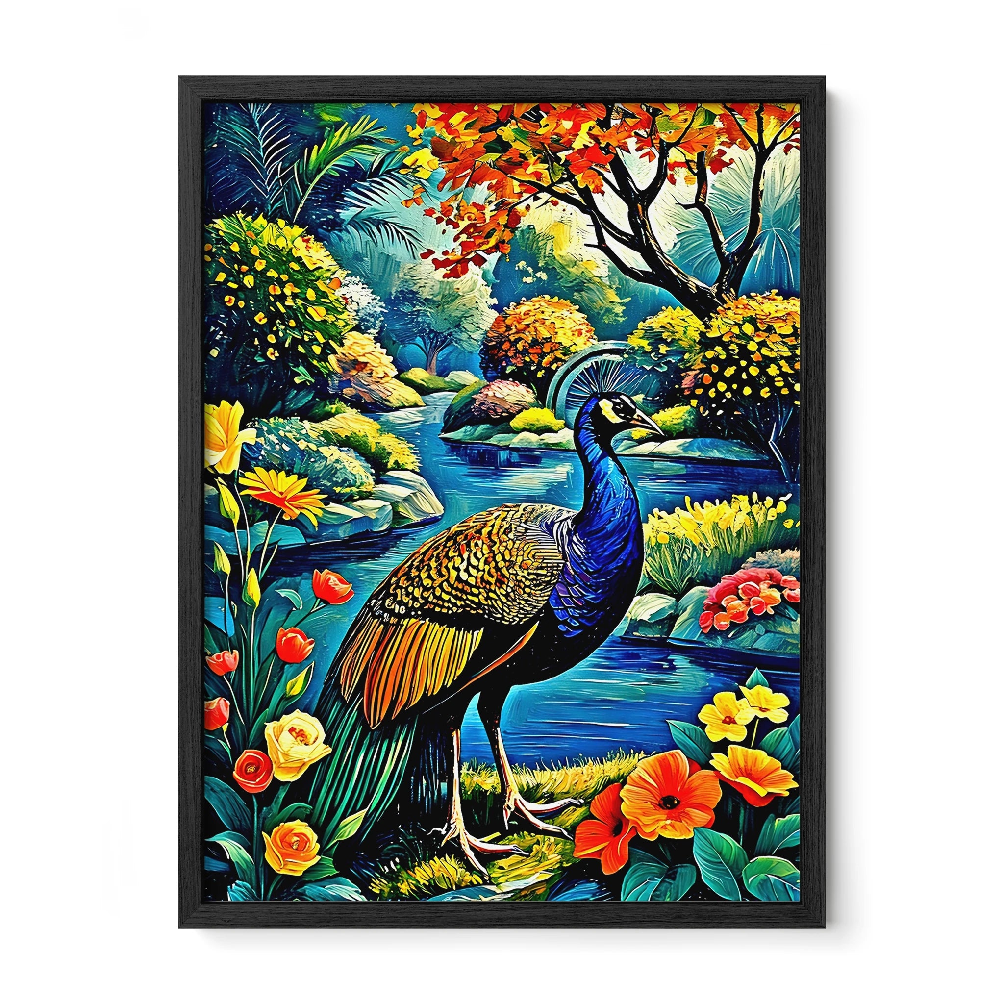 Indian Peafowl Pavo Cristatus-Framed Paper Print-452220 Black Premium Oak No Mats Visual Wall Art Framed Print