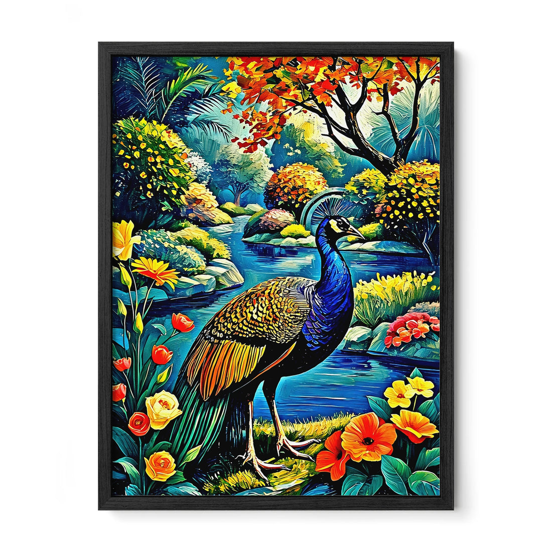 Indian Peafowl Pavo Cristatus-Framed Paper Print-452220 Black Premium Oak No Mats Visual Wall Art Framed Print