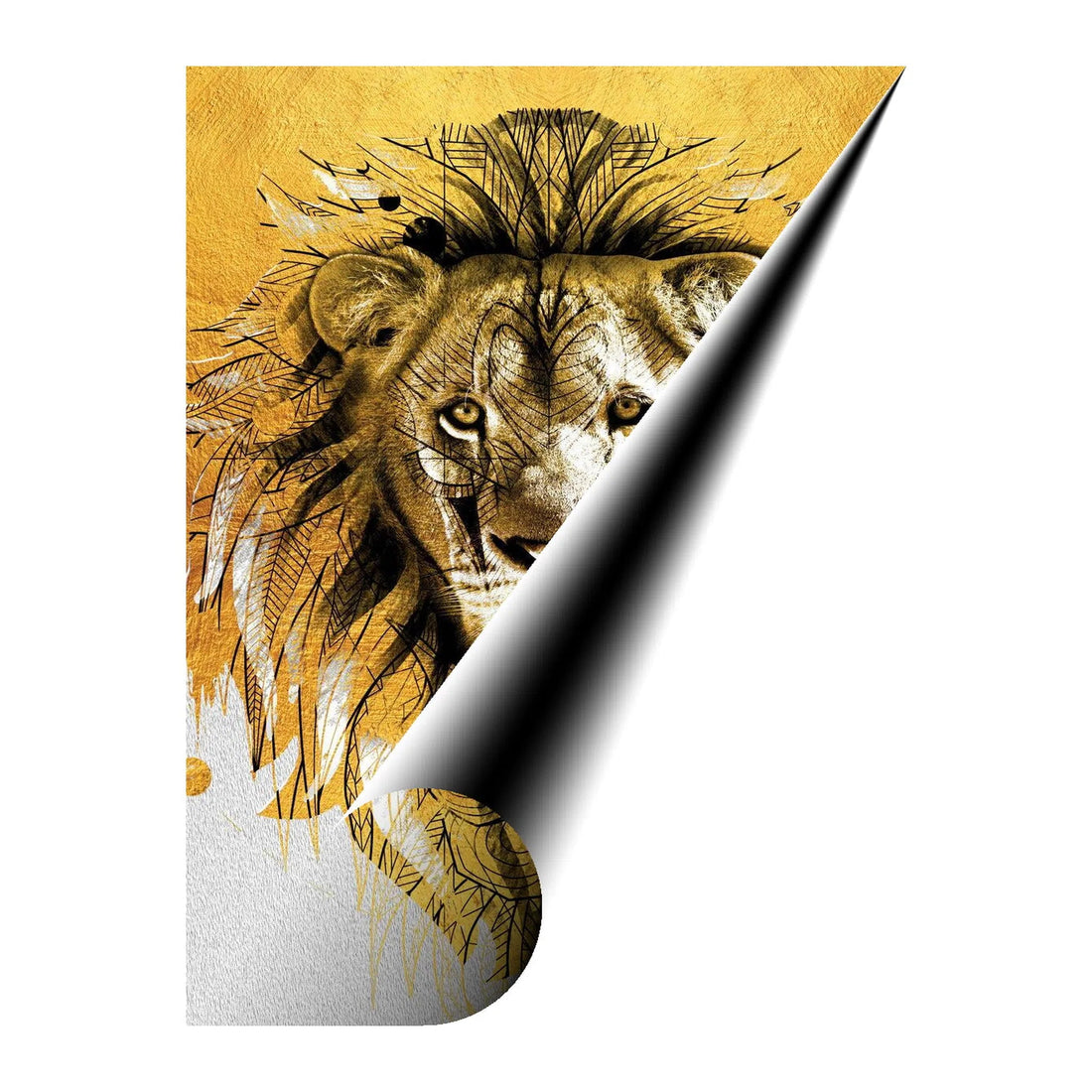 Lion Head Gold Giclee Print 34923 Giclée Rolled Canvas Print Pictorem.com