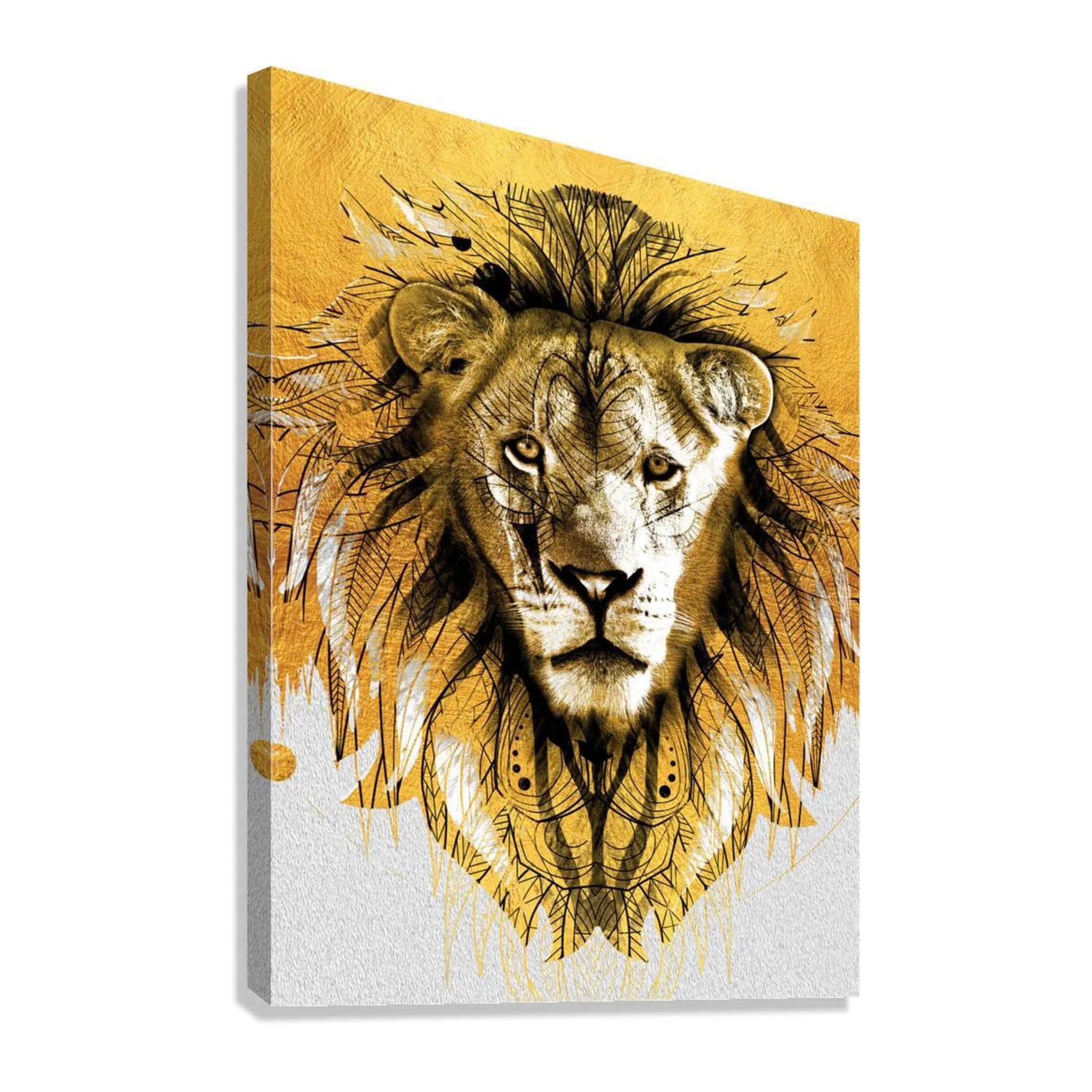 Lion Head Gold Giclée Print 34923 Giclée Stretched Canvas Print Visual Wall Art