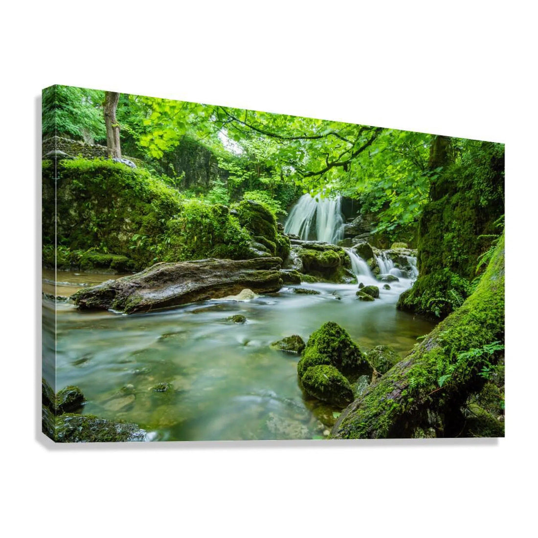 Lush Forest Stream Waterfall Giclée Print 32621 Giclée Stretched Canvas Print Visual Wall Art