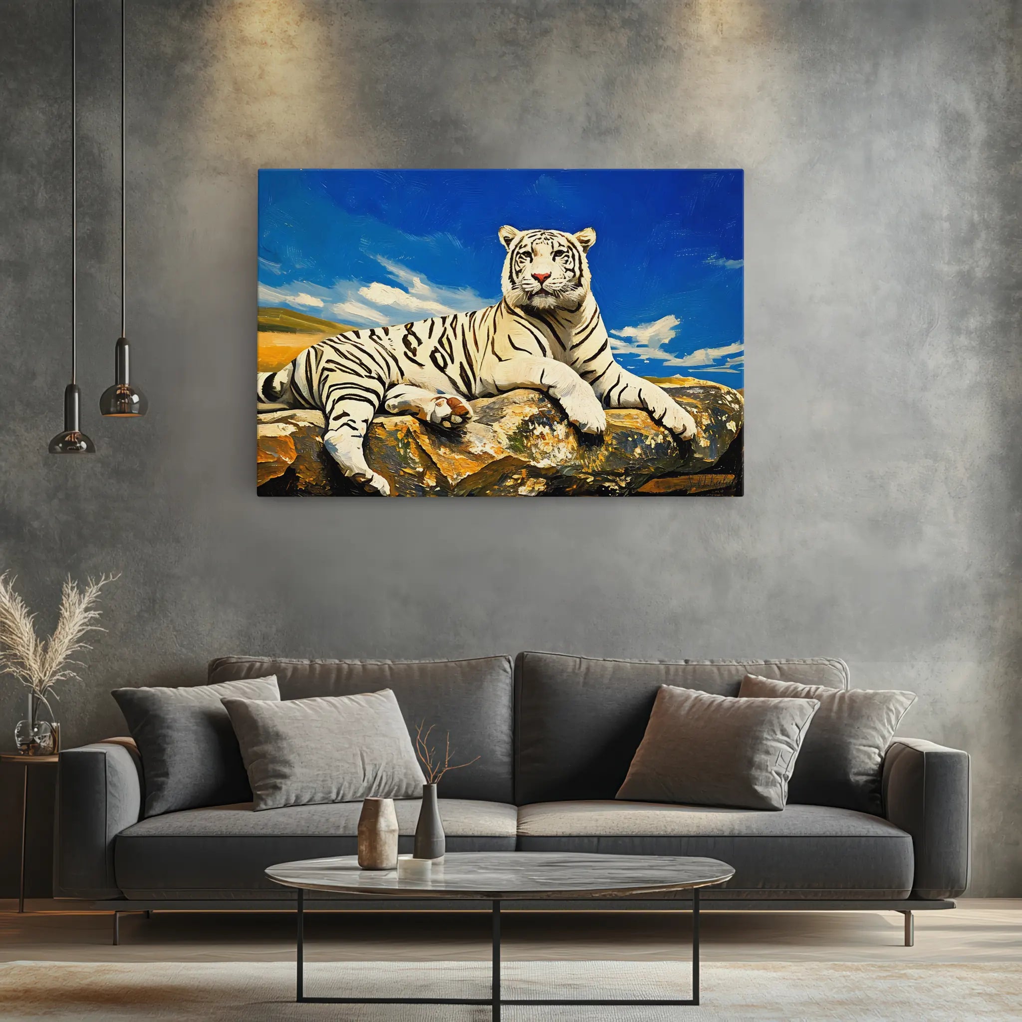 Majestic White Tiger Portrait in Fall Colors Giclée Print 321006 Visual Wall Art AR3:2H Giclée Print