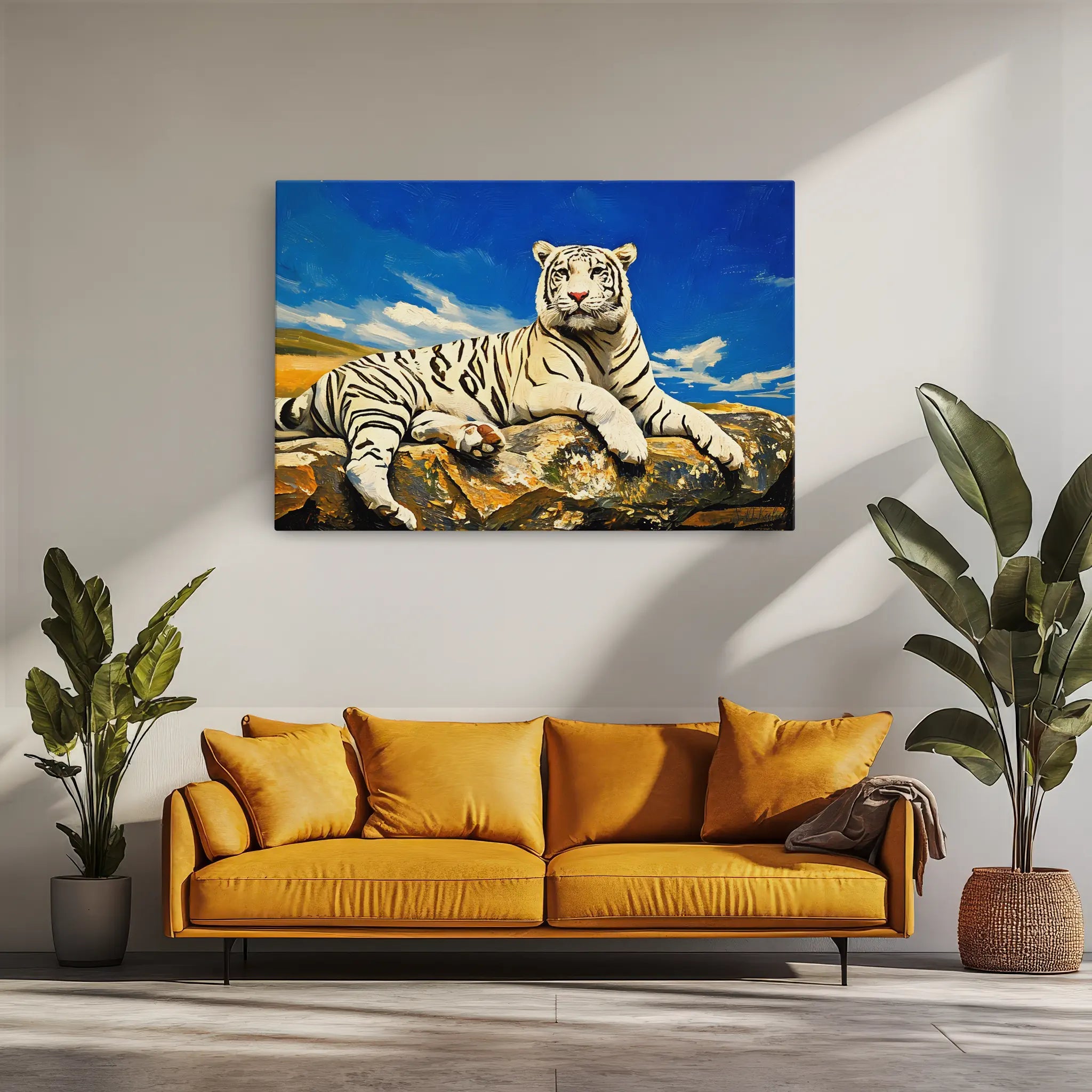 Majestic White Tiger Portrait in Fall Colors Giclée Print 321006 Visual Wall Art AR3:2H Giclée Print