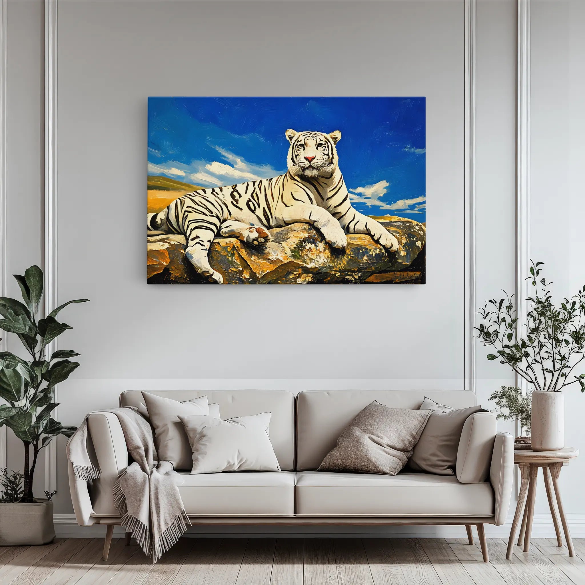 Majestic White Tiger Portrait in Fall Colors Giclée Print 321006 Visual Wall Art AR3:2H Giclée Print