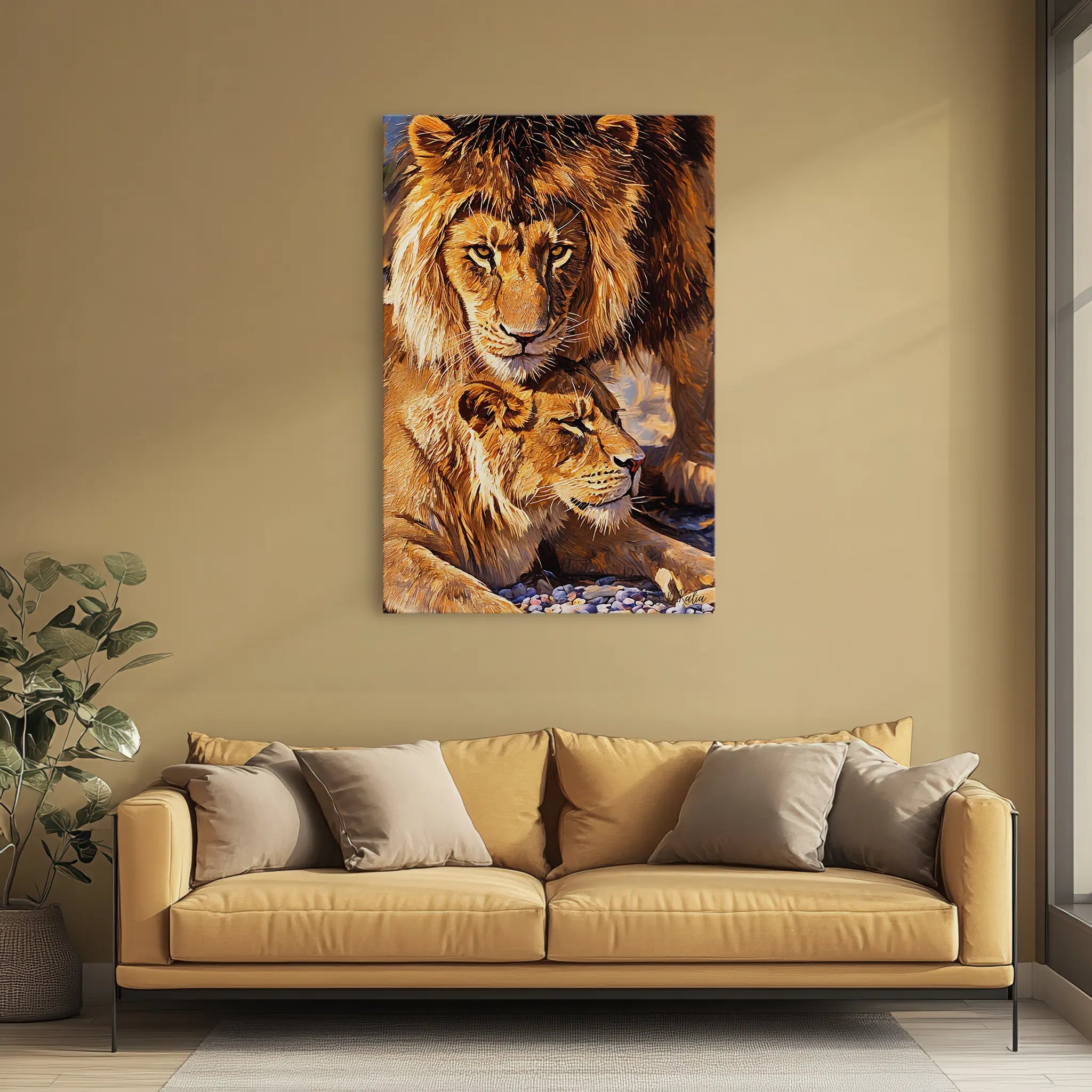 Male Lion Watching Over Resting Lioness Giclée Print 231028 Visual Wall Art AR2:3V Giclée Print