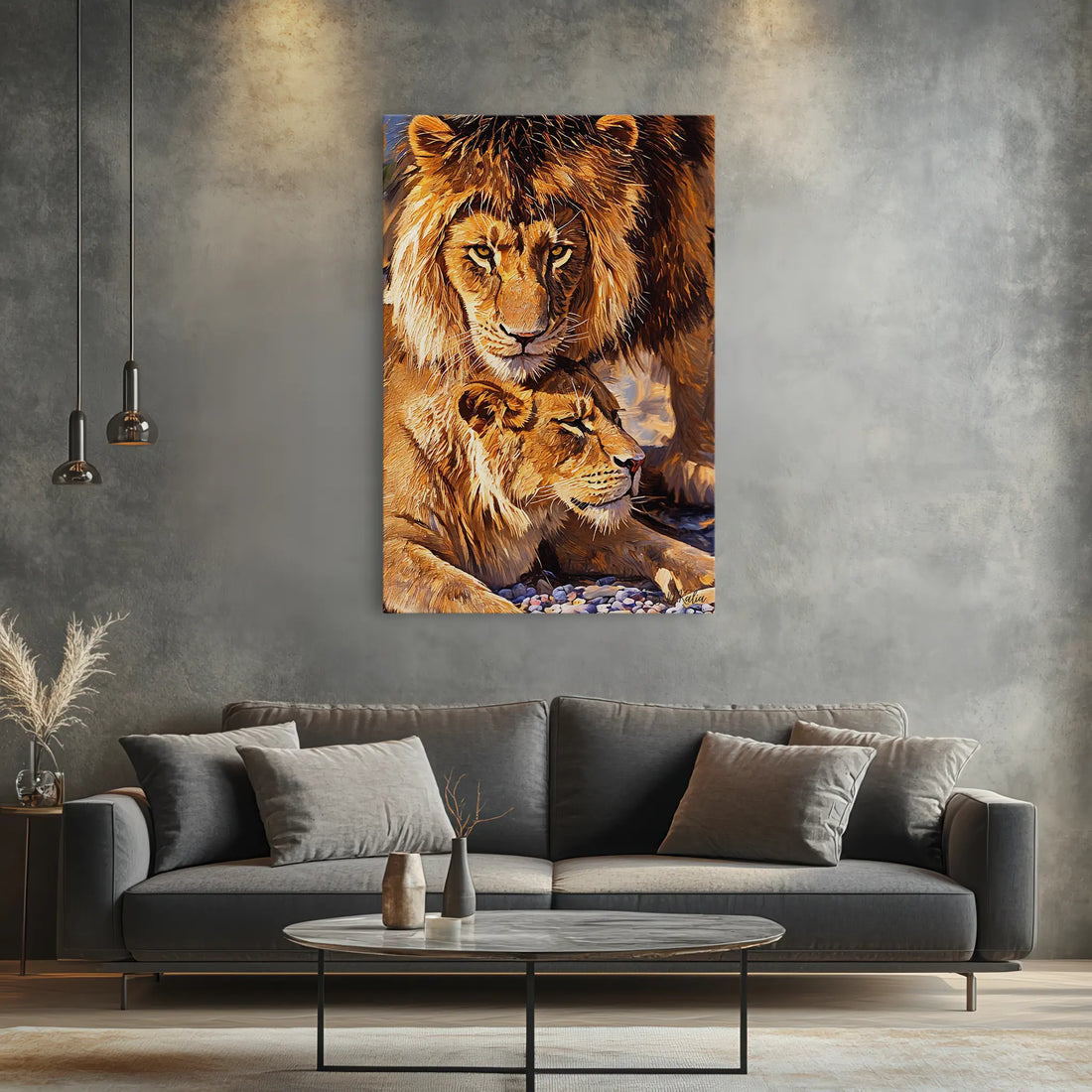 Male Lion Watching Over Resting Lioness Giclée Print 231028 Visual Wall Art AR2:3V Giclée Print