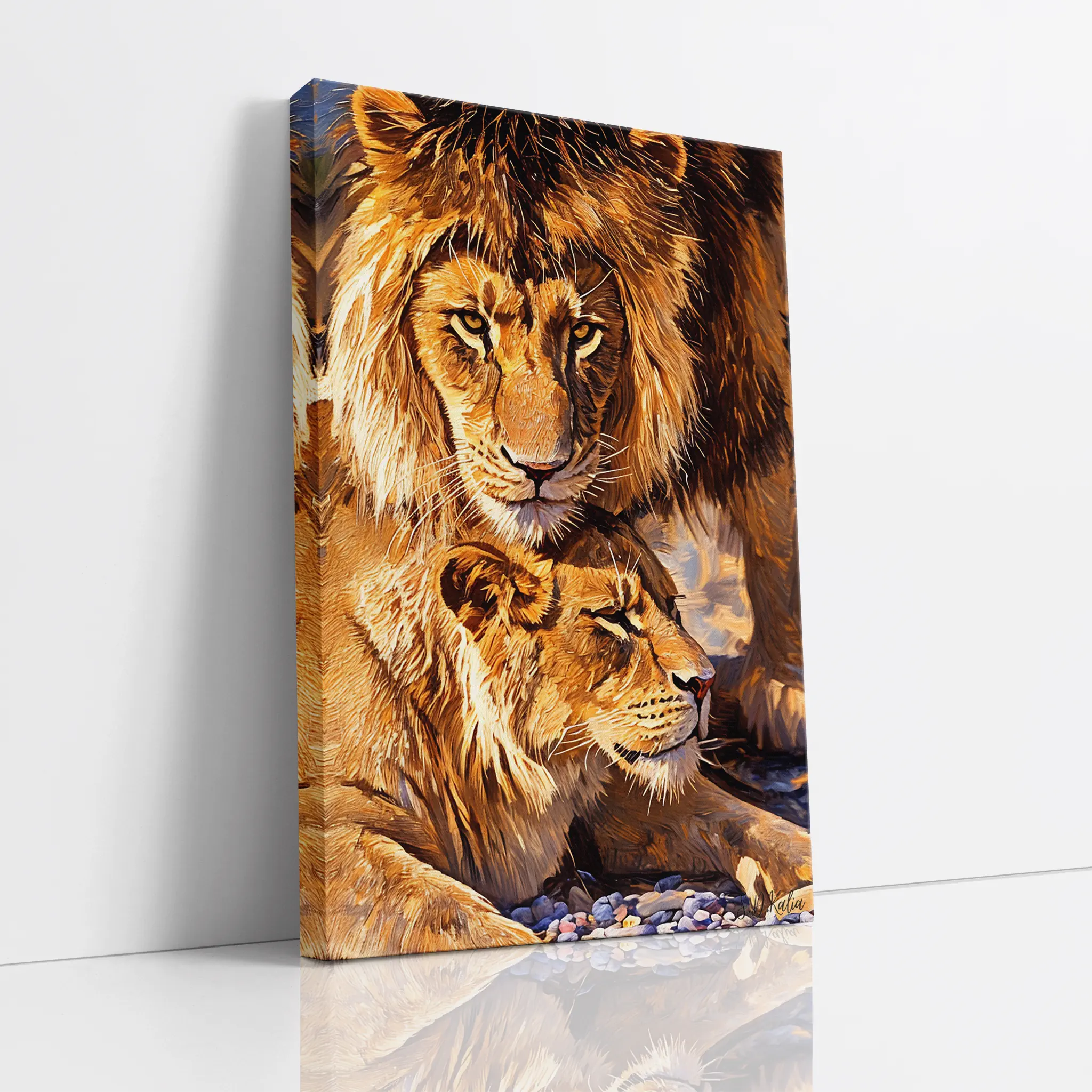 Male Lion Watching Over Resting Lioness Giclée Print 231028 Visual Wall Art AR2:3V Giclée Print