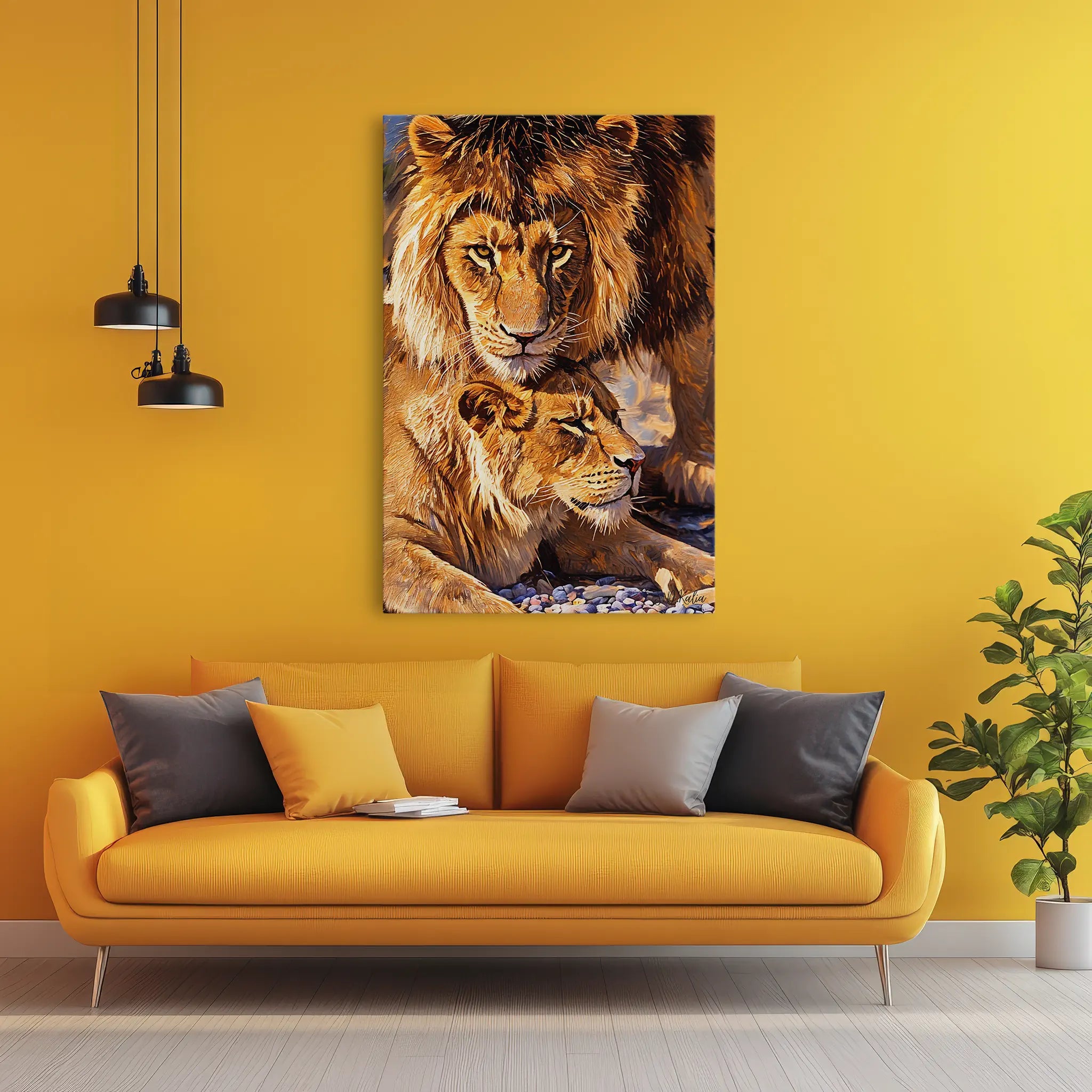 Male Lion Watching Over Resting Lioness Giclée Print 231028 Visual Wall Art AR2:3V Giclée Print