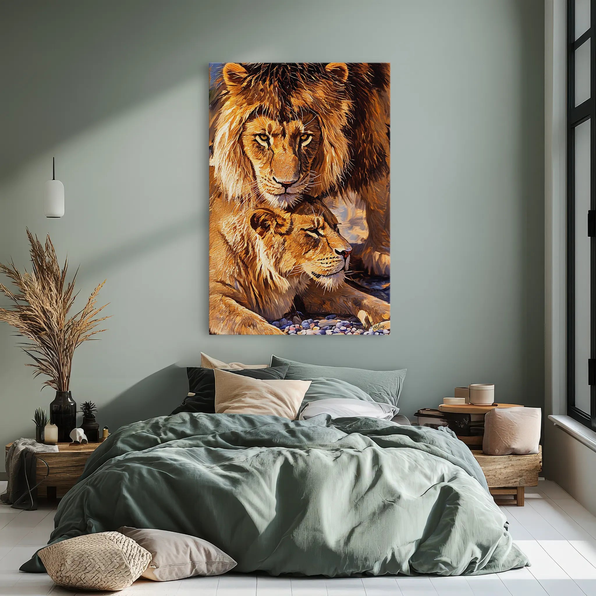 Male Lion Watching Over Resting Lioness Giclée Print 231028 Visual Wall Art AR2:3V Giclée Print