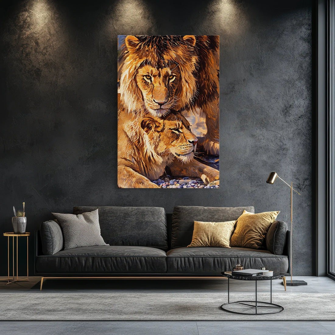 Male Lion Watching Over Resting Lioness Giclée Print 231028 Visual Wall Art AR2:3V Giclée Print