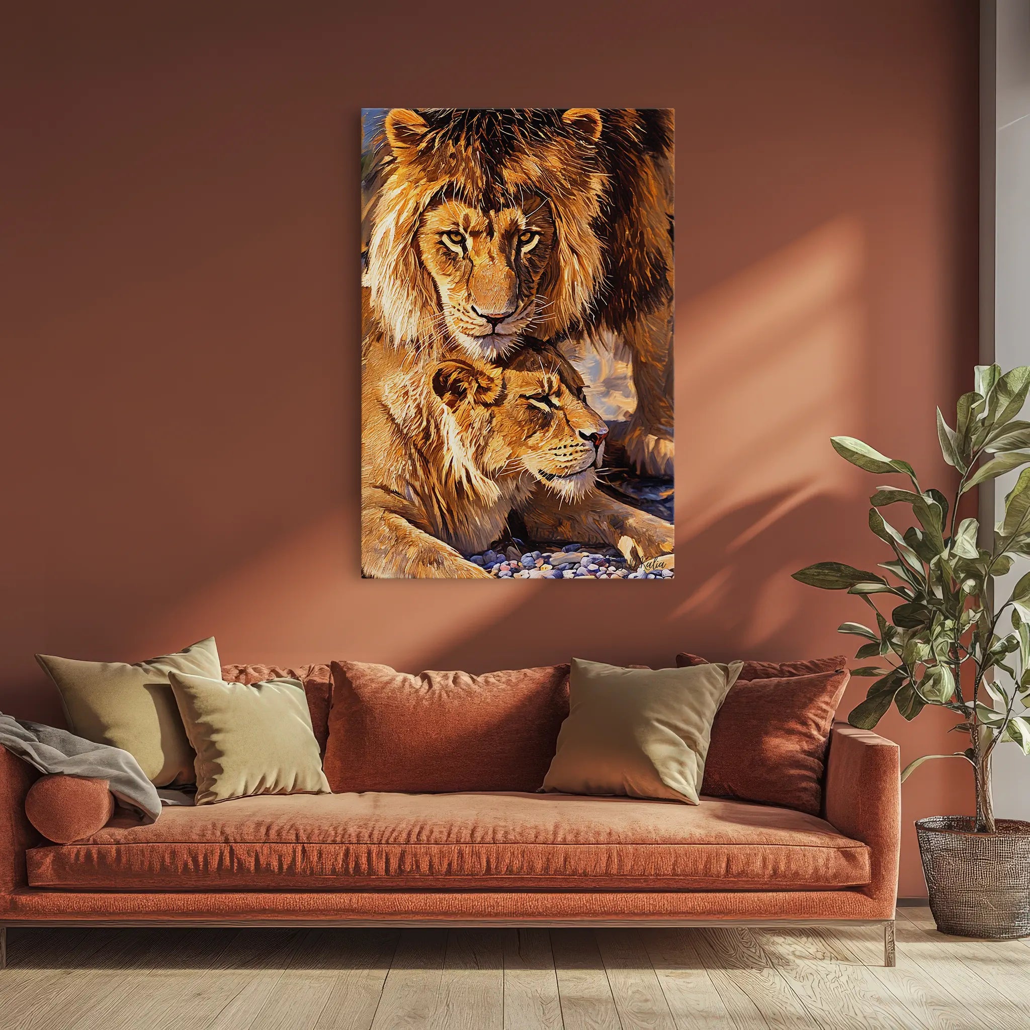 Male Lion Watching Over Resting Lioness Giclée Print 231028 Visual Wall Art AR2:3V Giclée Print