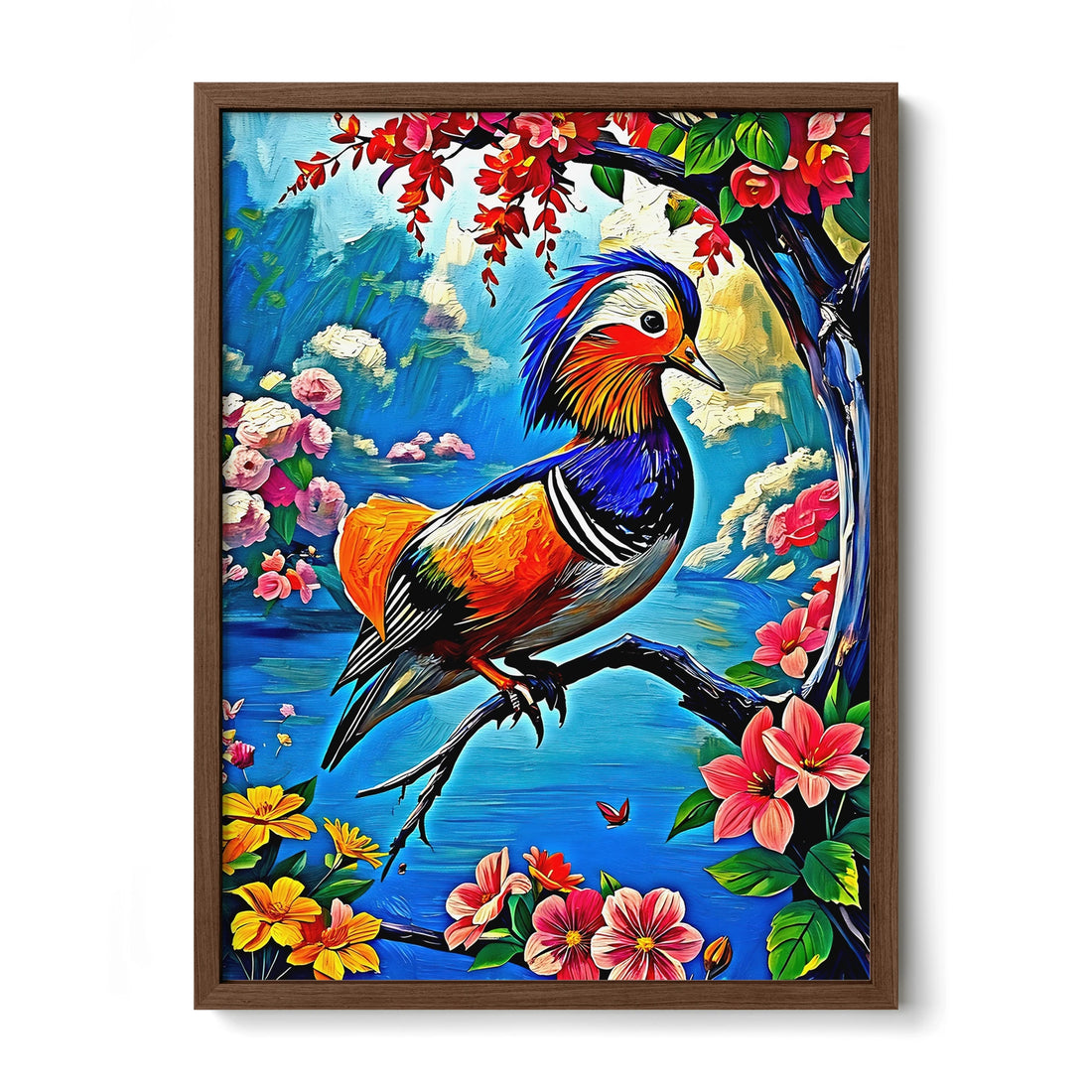 Mandarin Duck Aix Galericulata-Framed Paper Print-452223 Walnut Premium Oak No Mats Visual Wall Art Framed Print