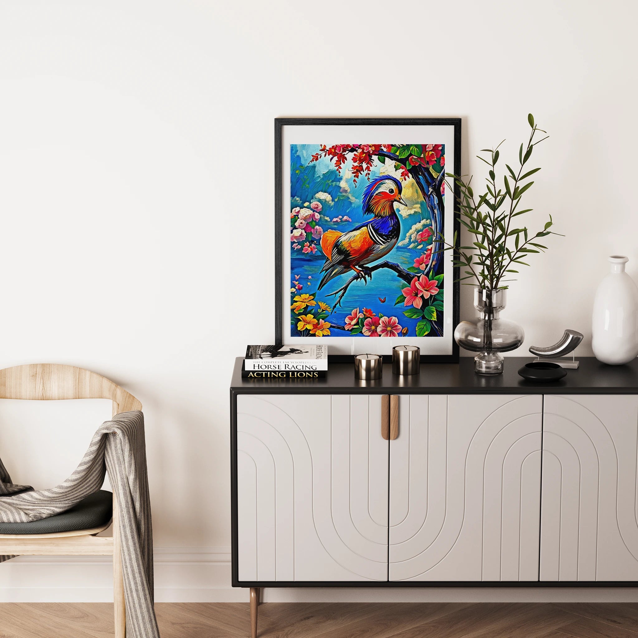 Mandarin Duck Aix Galericulata-Framed Paper Print-452223 Visual Wall Art Framed Print