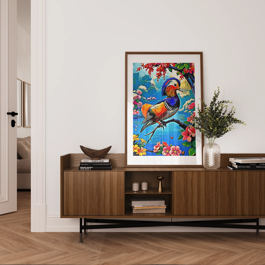 Mandarin Duck Aix Galericulata-Framed Paper Print-452223 Visual Wall Art Framed Print