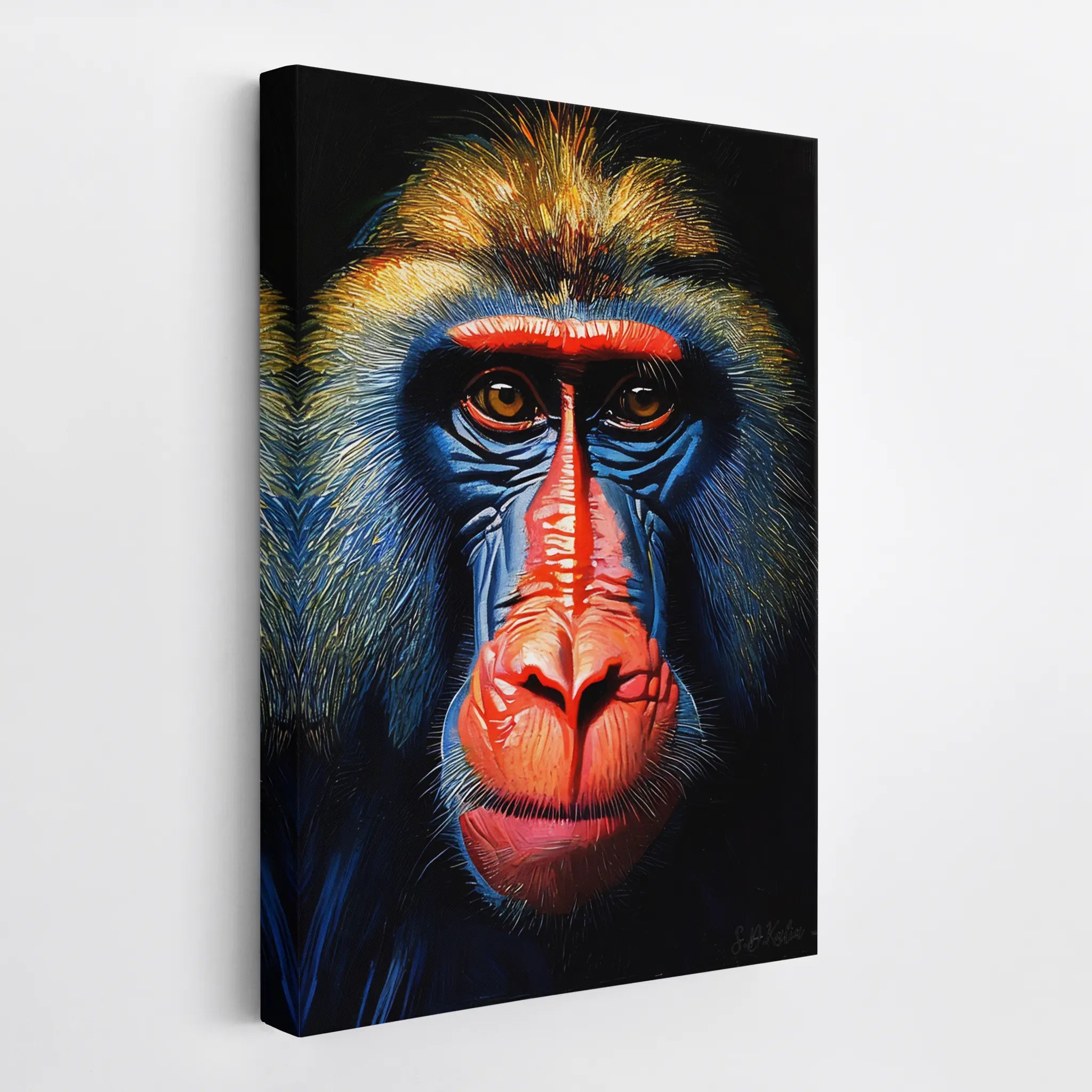 Mandrill Monkey Face of Fire and Blue Giclée Print 231029 Visual Wall Art AR2:3V Giclée Print