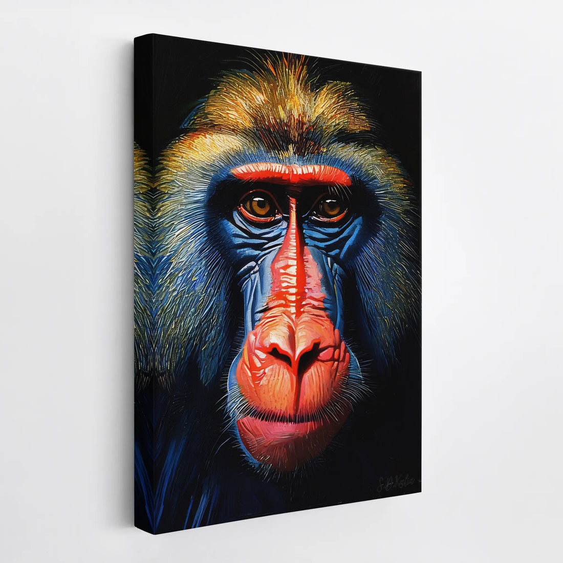 Mandrill Monkey Face of Fire and Blue Giclée Print 231029 Visual Wall Art AR2:3V Giclée Print