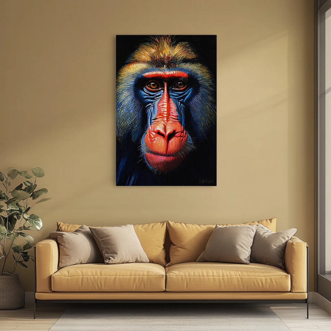 Mandrill Monkey Face of Fire and Blue Giclée Print 231029 Visual Wall Art AR2:3V Giclée Print