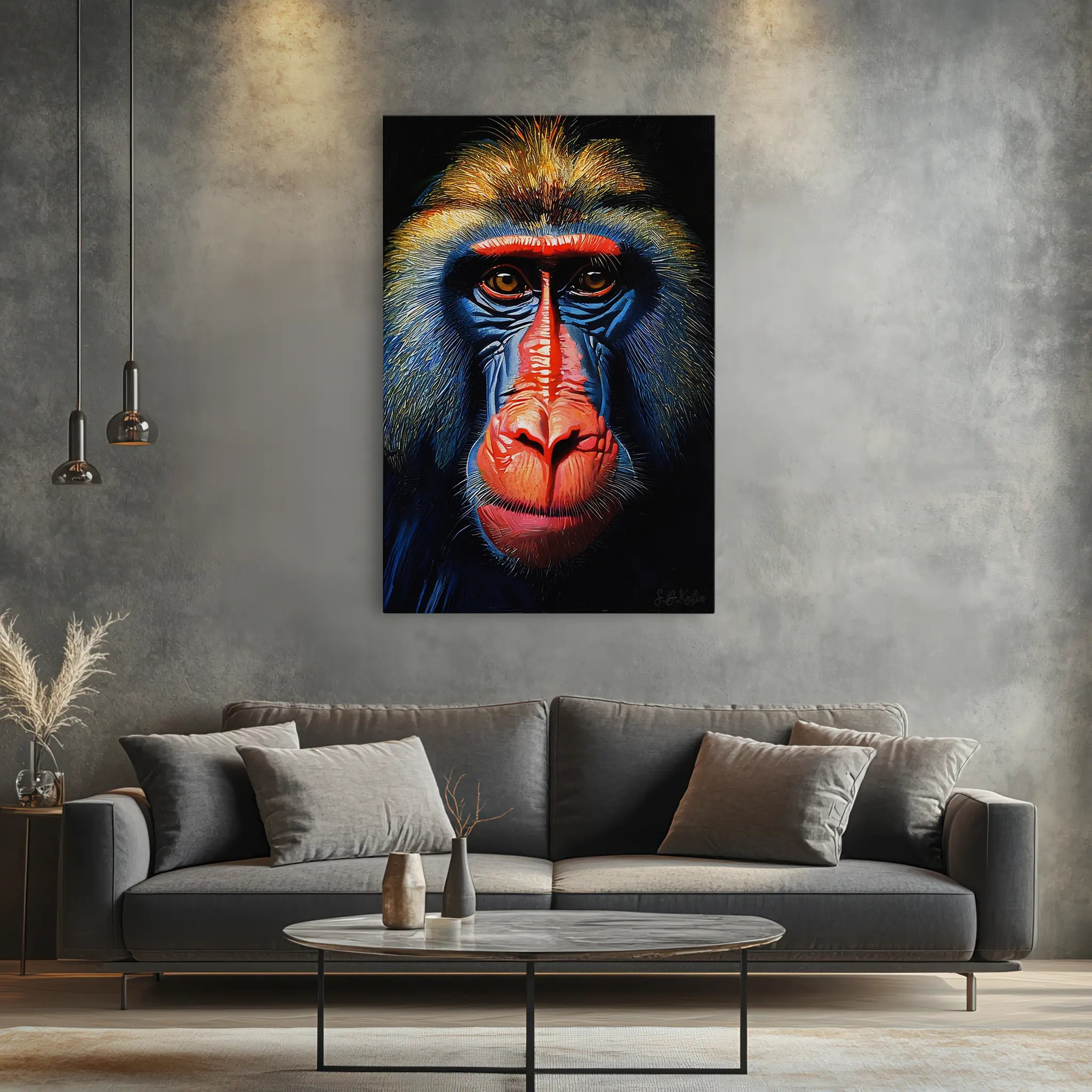 Mandrill Monkey Face of Fire and Blue Giclée Print 231029 Visual Wall Art AR2:3V Giclée Print