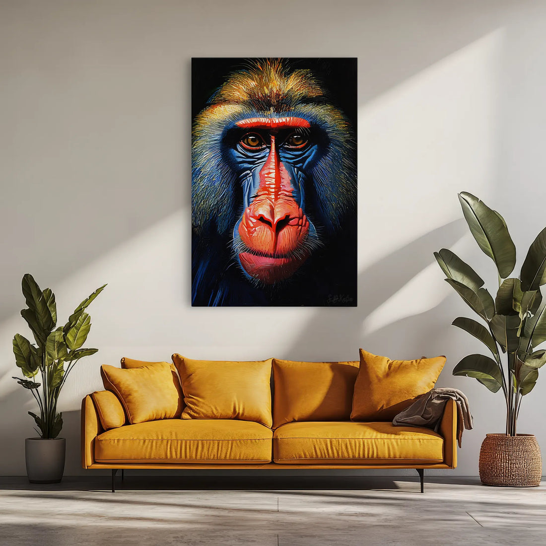 Mandrill Monkey Face of Fire and Blue Giclée Print 231029 Visual Wall Art AR2:3V Giclée Print