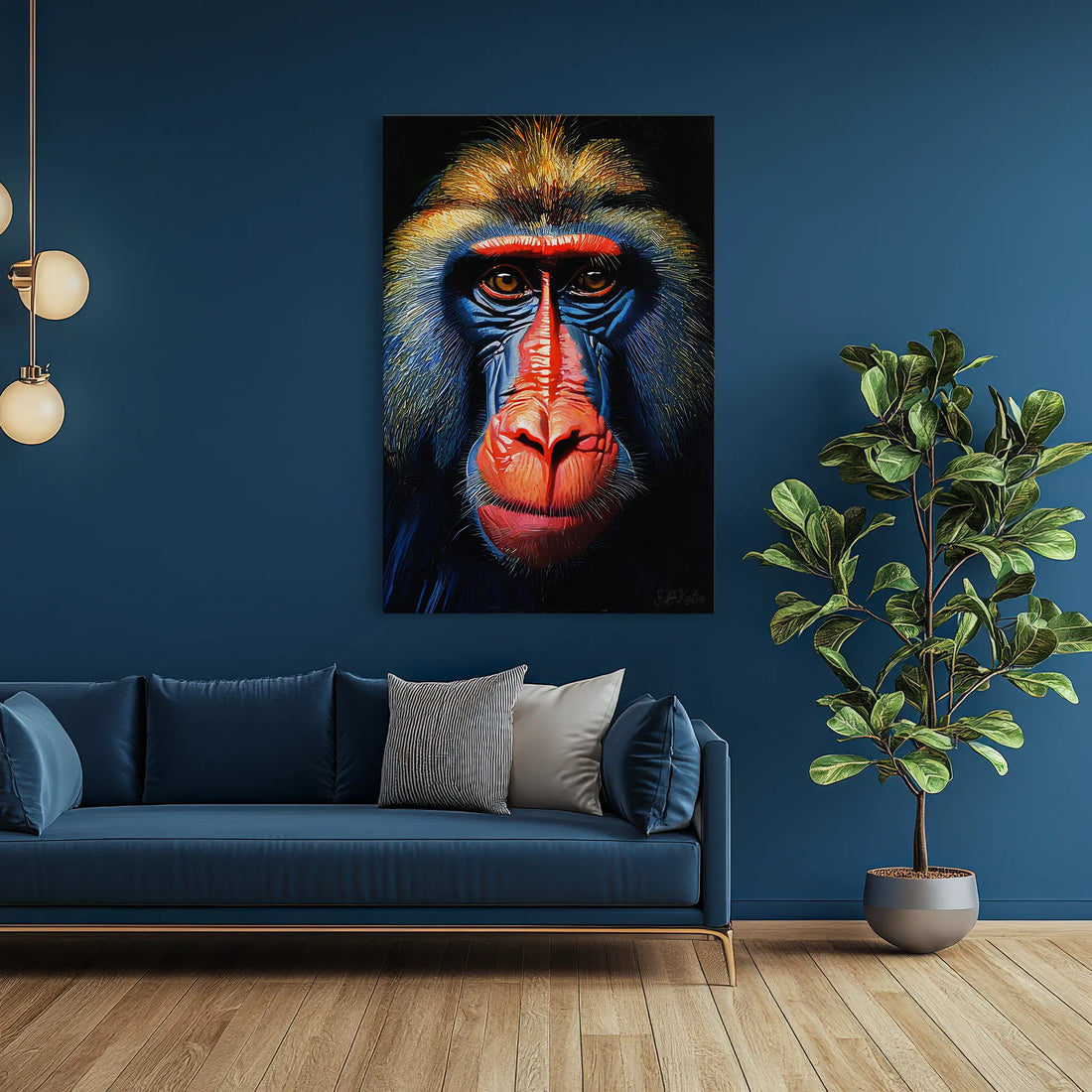 Mandrill Monkey Face of Fire and Blue Giclée Print 231029 Visual Wall Art AR2:3V Giclée Print