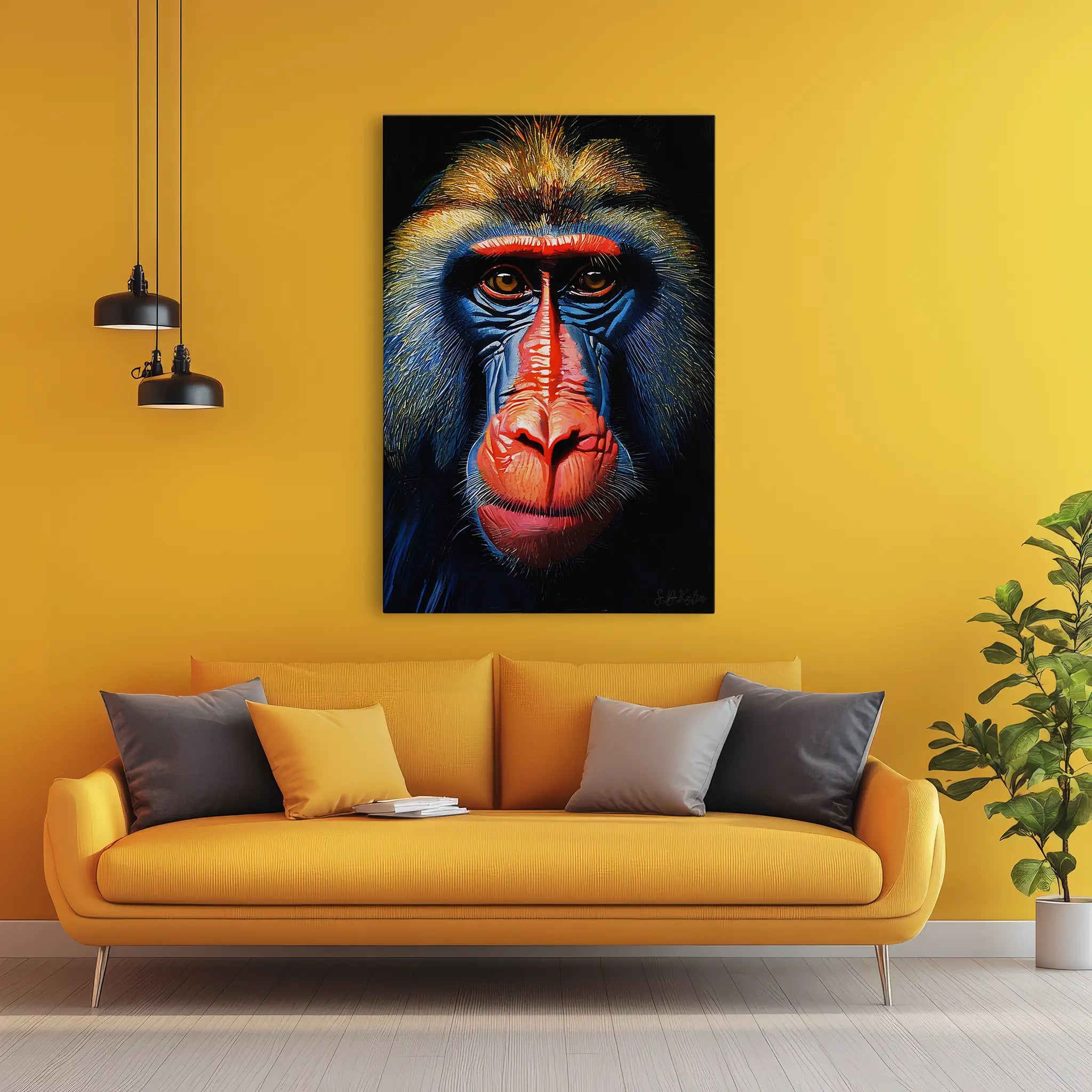 Mandrill Monkey Face of Fire and Blue Giclée Print 231029 Visual Wall Art AR2:3V Giclée Print