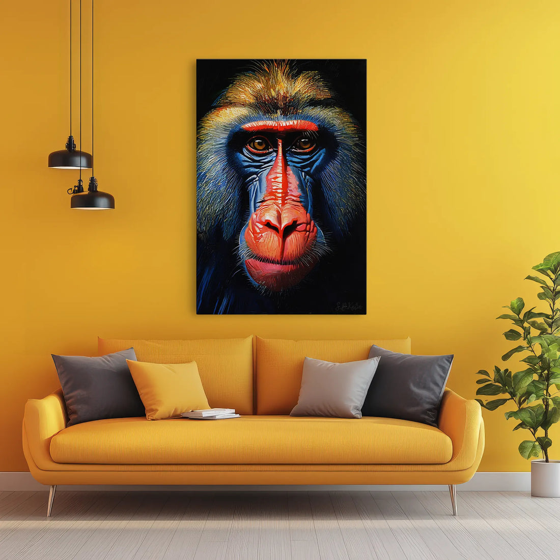 Mandrill Monkey Face of Fire and Blue Giclée Print 231029 Visual Wall Art AR2:3V Giclée Print