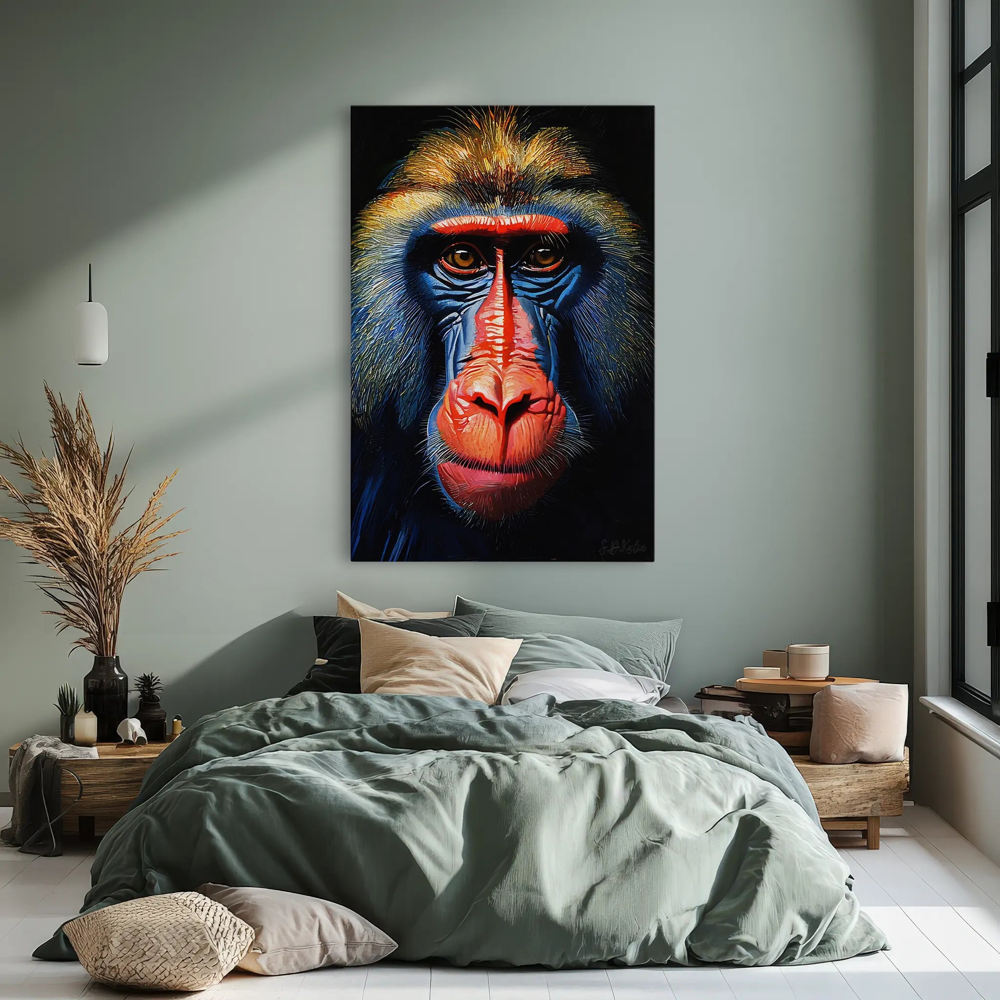 Mandrill Monkey Face of Fire and Blue Giclée Print 231029 Visual Wall Art AR2:3V Giclée Print