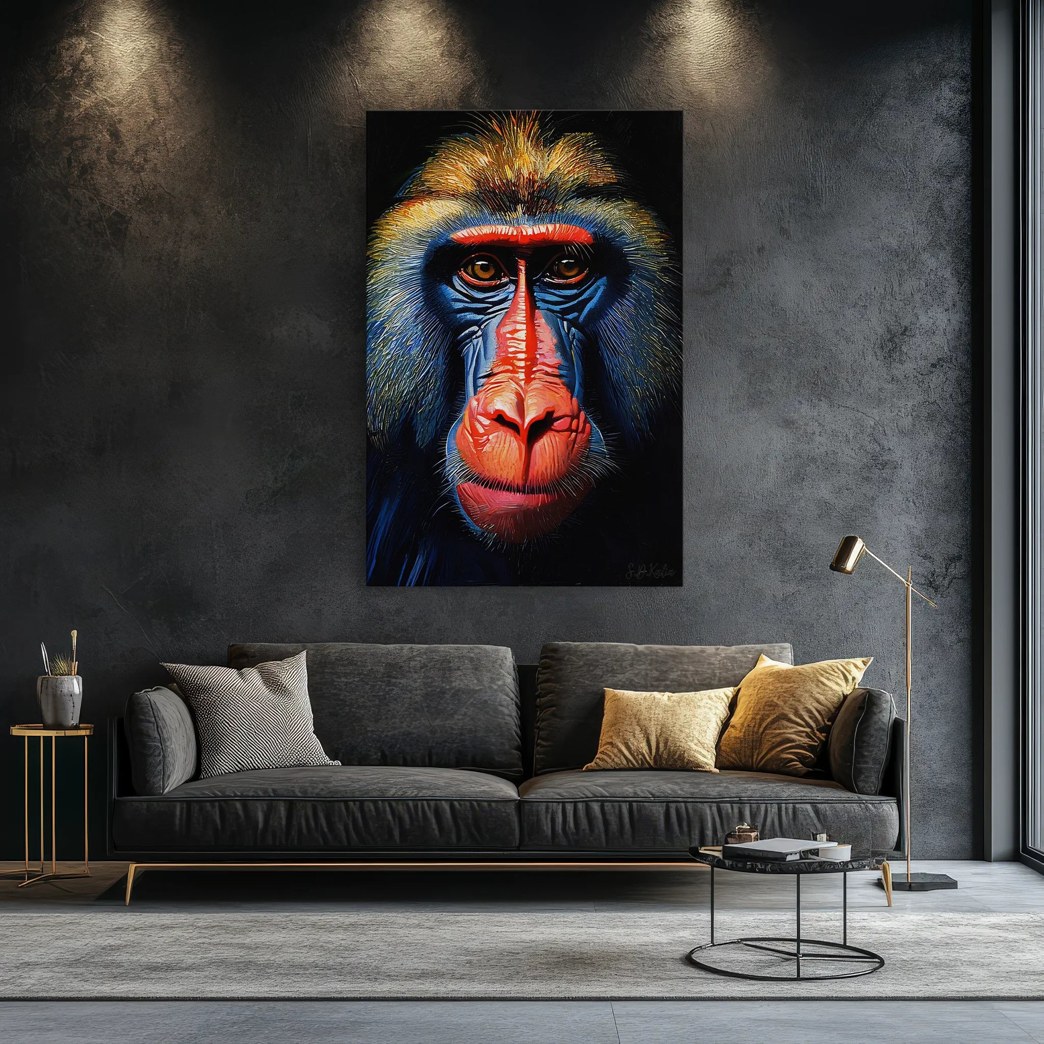 Mandrill Monkey Face of Fire and Blue Giclée Print 231029 Visual Wall Art AR2:3V Giclée Print