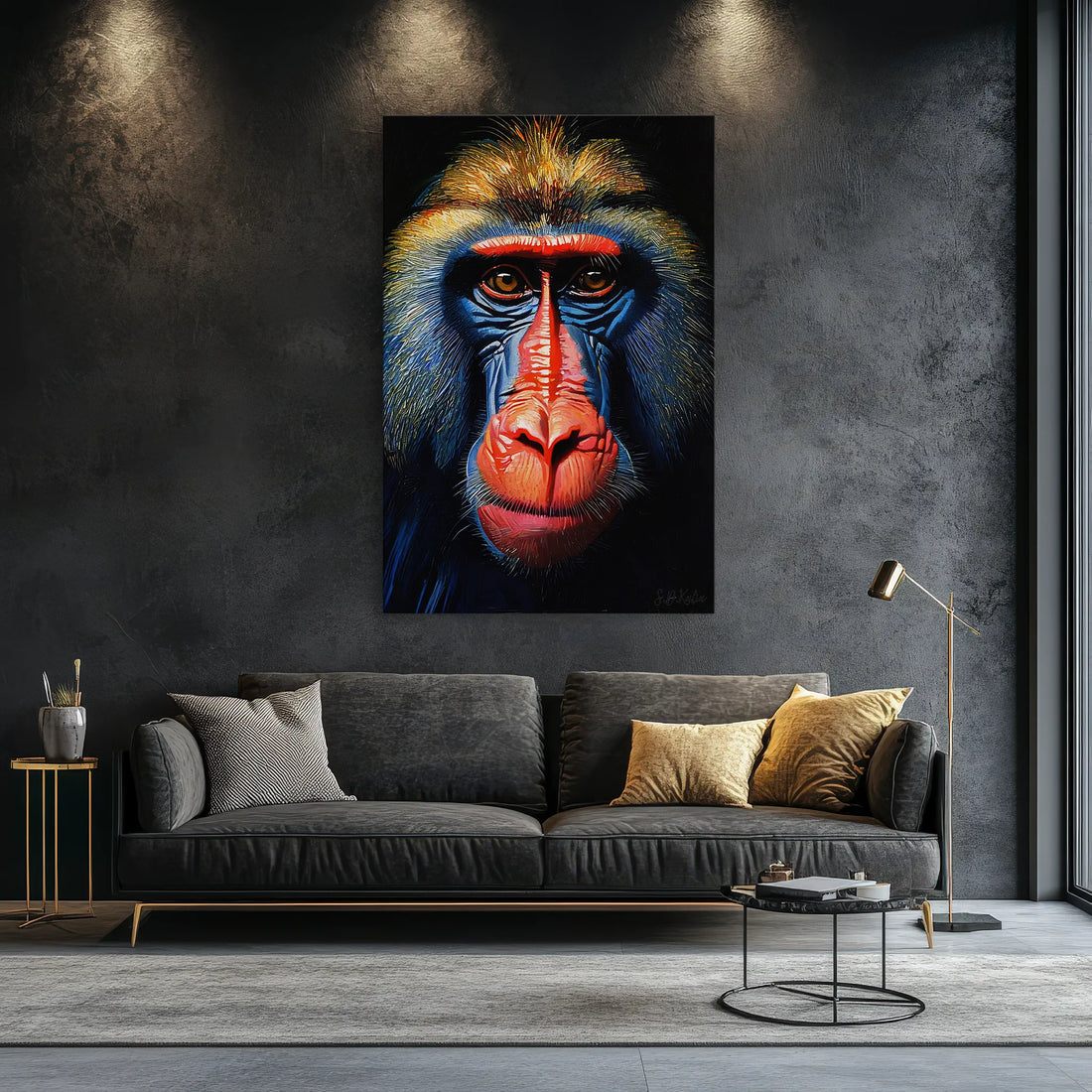 Mandrill Monkey Face of Fire and Blue Giclée Print 231029 Visual Wall Art AR2:3V Giclée Print