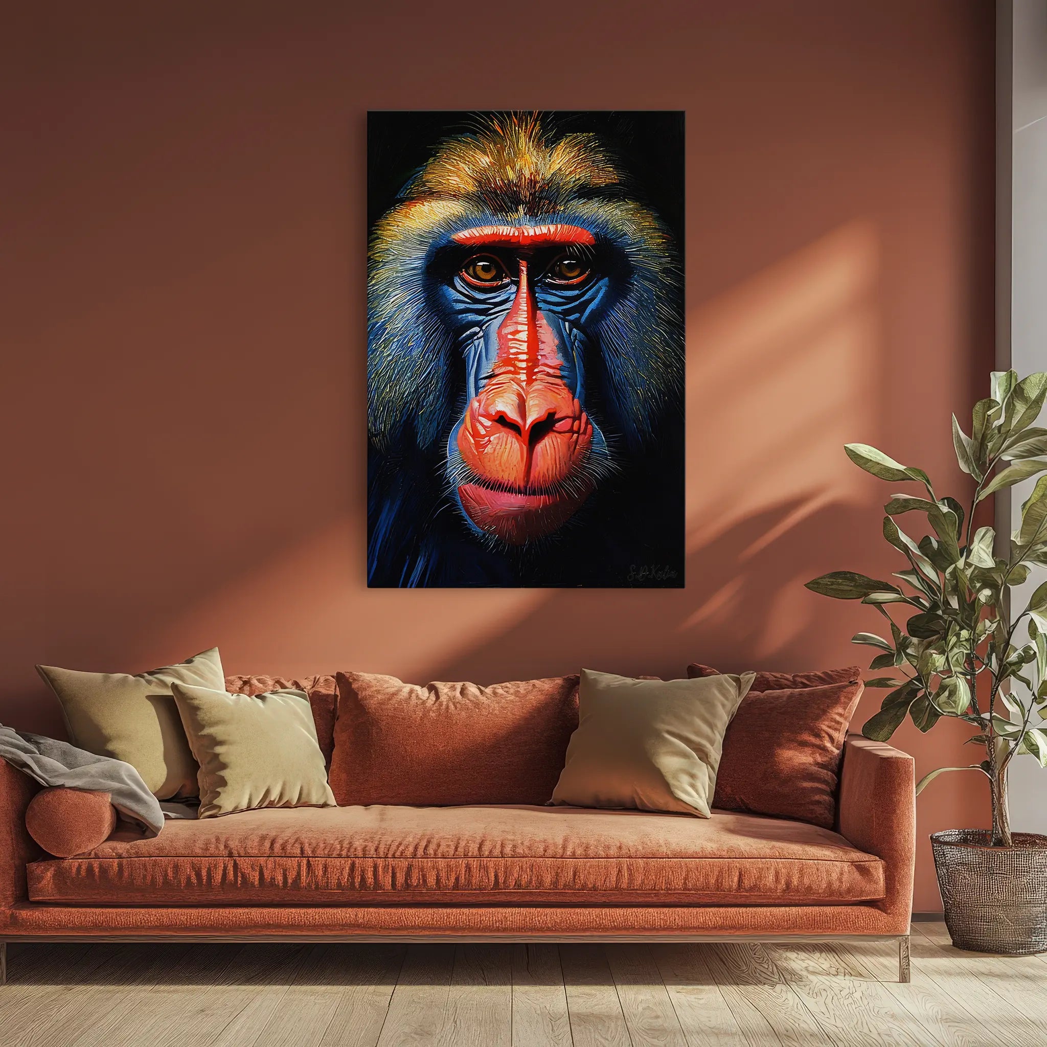 Mandrill Monkey Face of Fire and Blue Giclée Print 231029 Visual Wall Art AR2:3V Giclée Print
