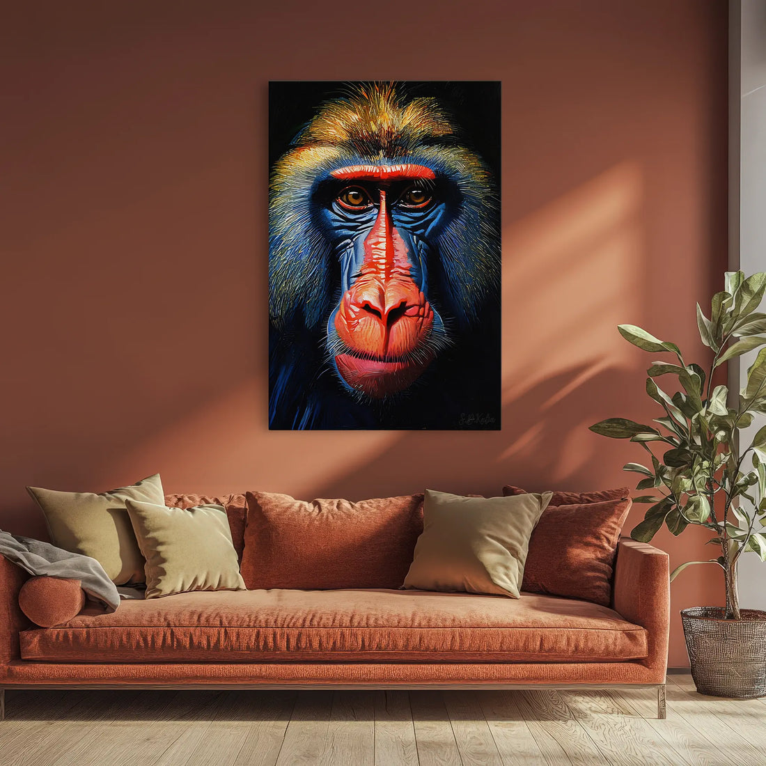 Mandrill Monkey Face of Fire and Blue Giclée Print 231029 Visual Wall Art AR2:3V Giclée Print