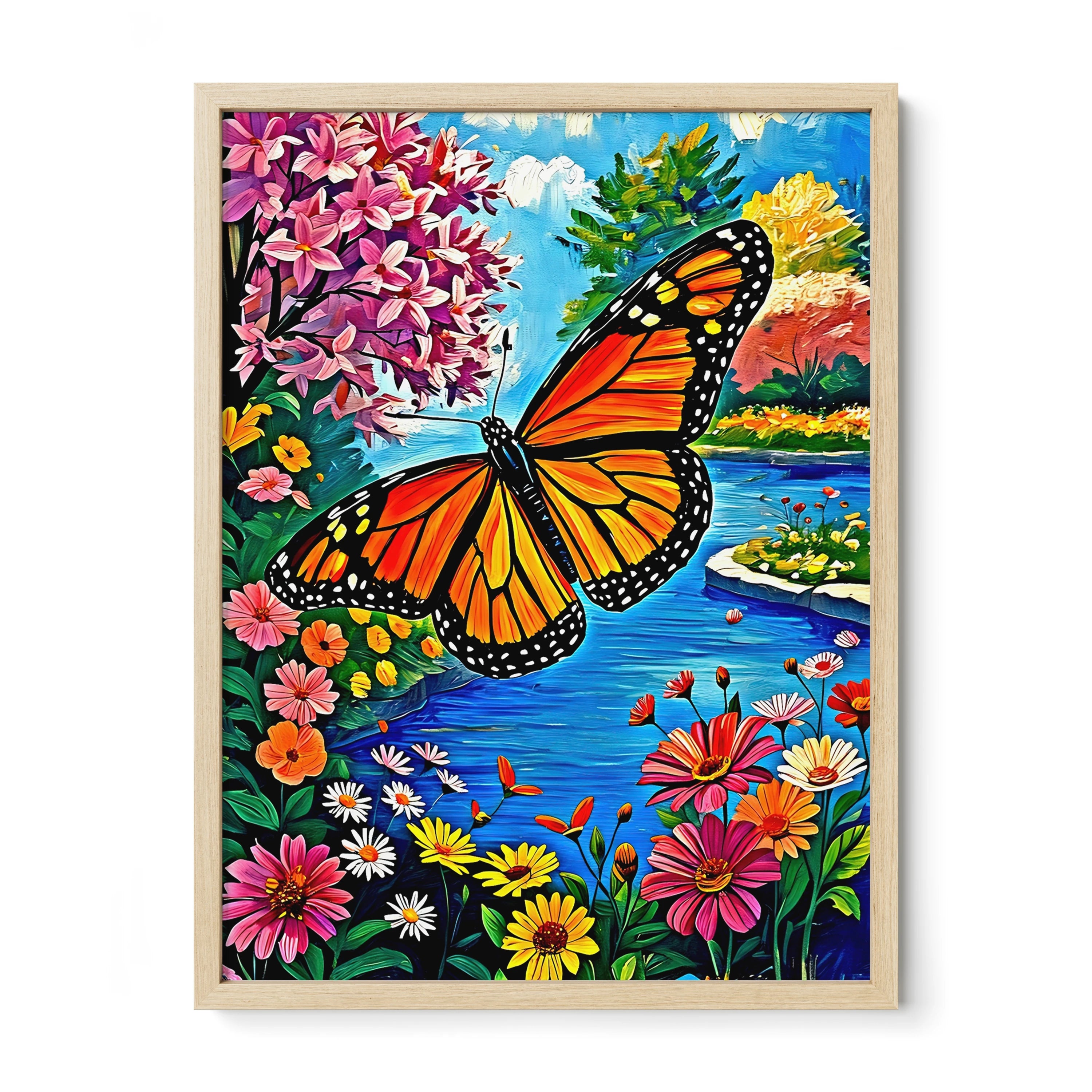 Monarch Butterfly-Danaus Plexippus-Framed Paper Print-452255 Natural Premium Oak No Mats Visual Wall Art Framed Print