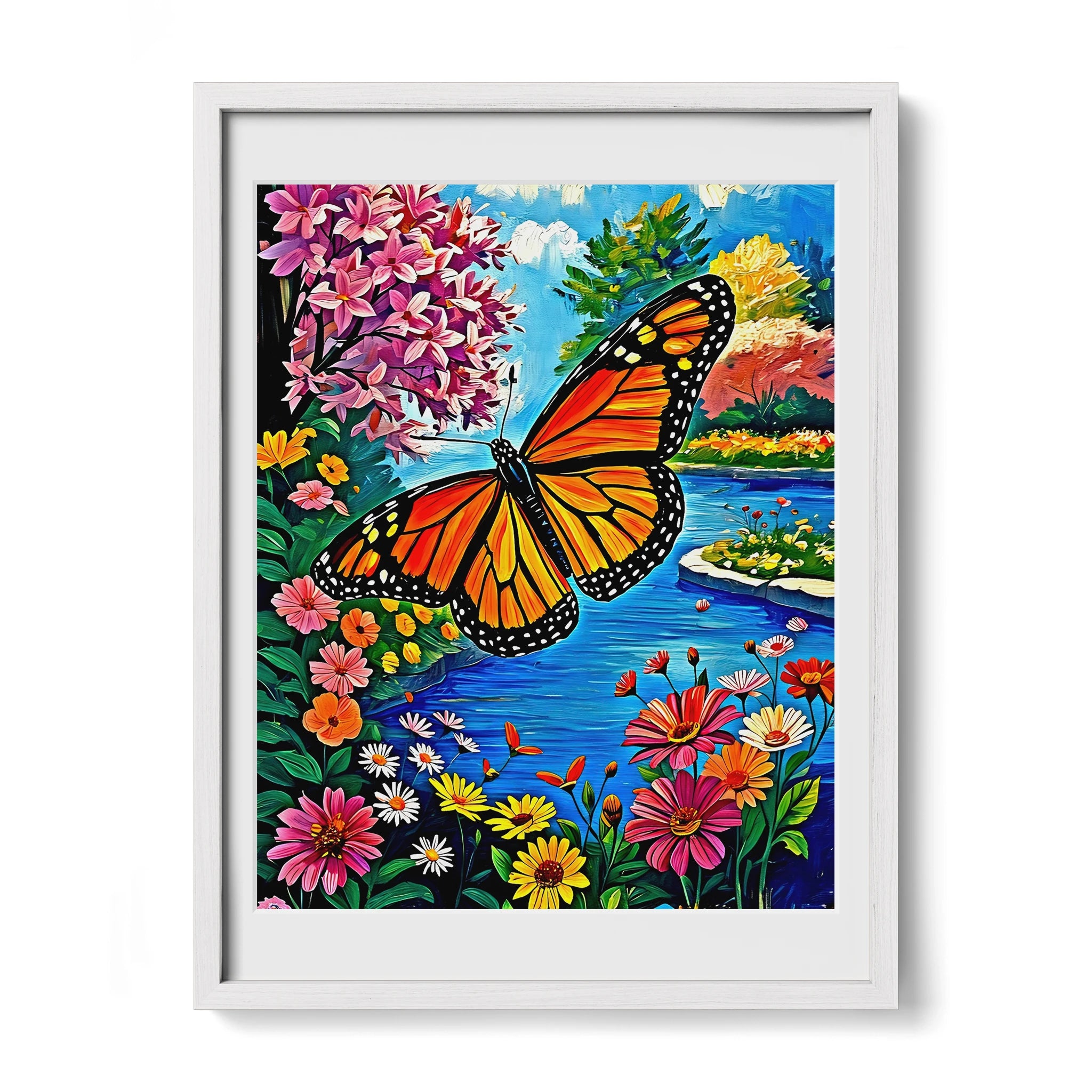 Monarch Butterfly-Danaus Plexippus-Framed Paper Print-452255 White Premium Oak Mats Visual Wall Art Framed Print