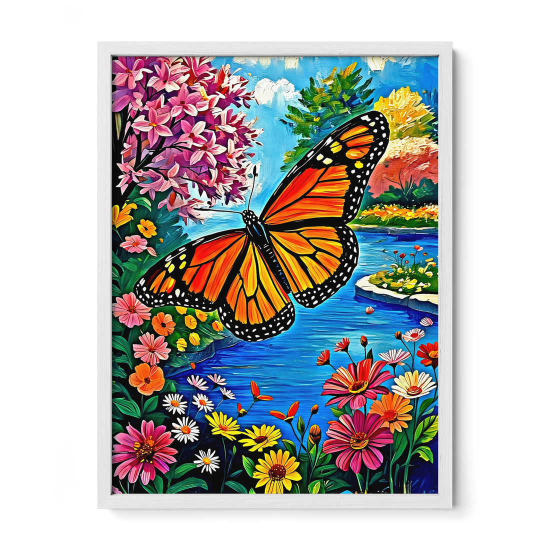 Monarch Butterfly-Danaus Plexippus-Framed Paper Print-452255 White Premium Oak No Mats Visual Wall Art Framed Print